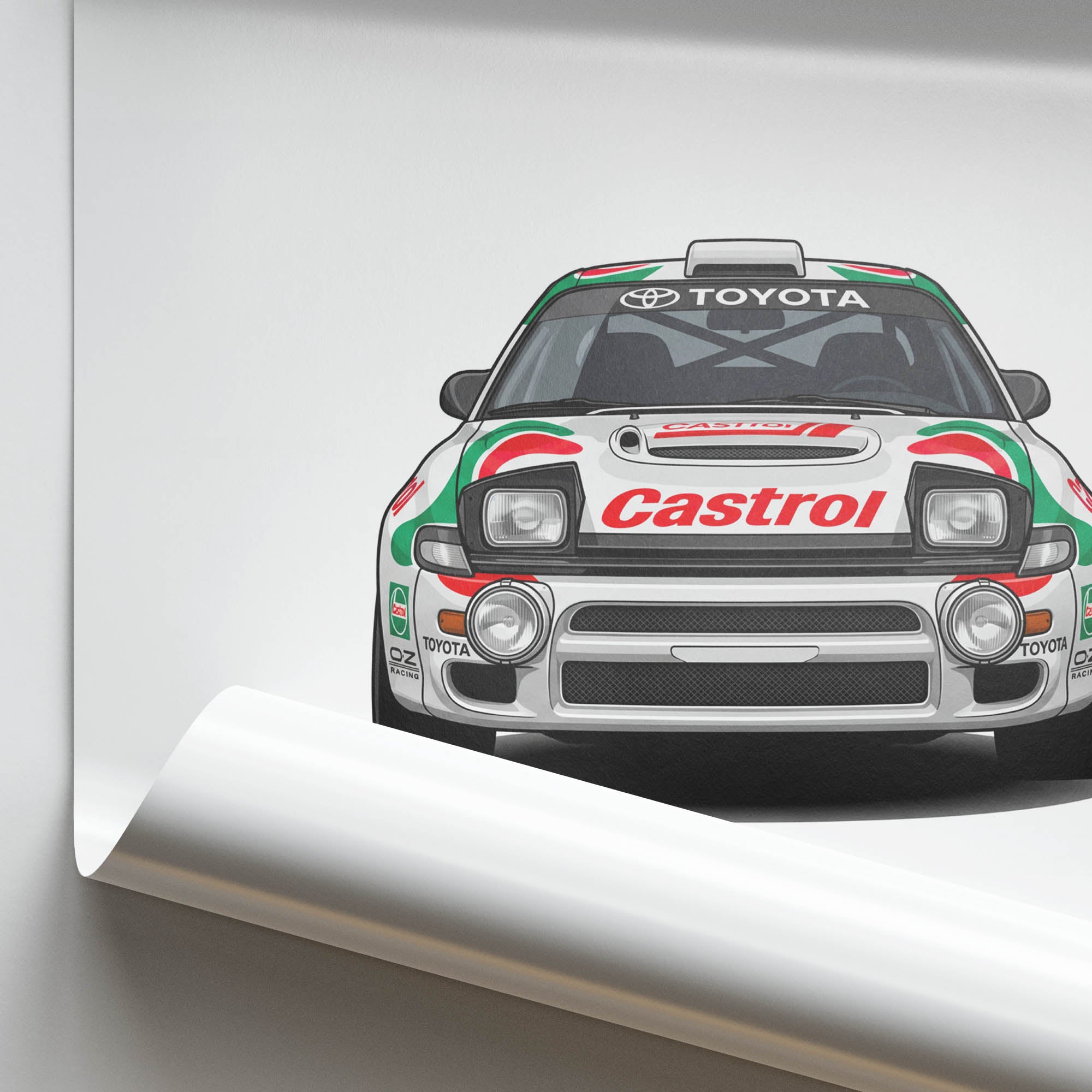 Toyota Celica Turbo 1993 ST185 4WD Rally Car Print – Castrol Green Red Livery Poster