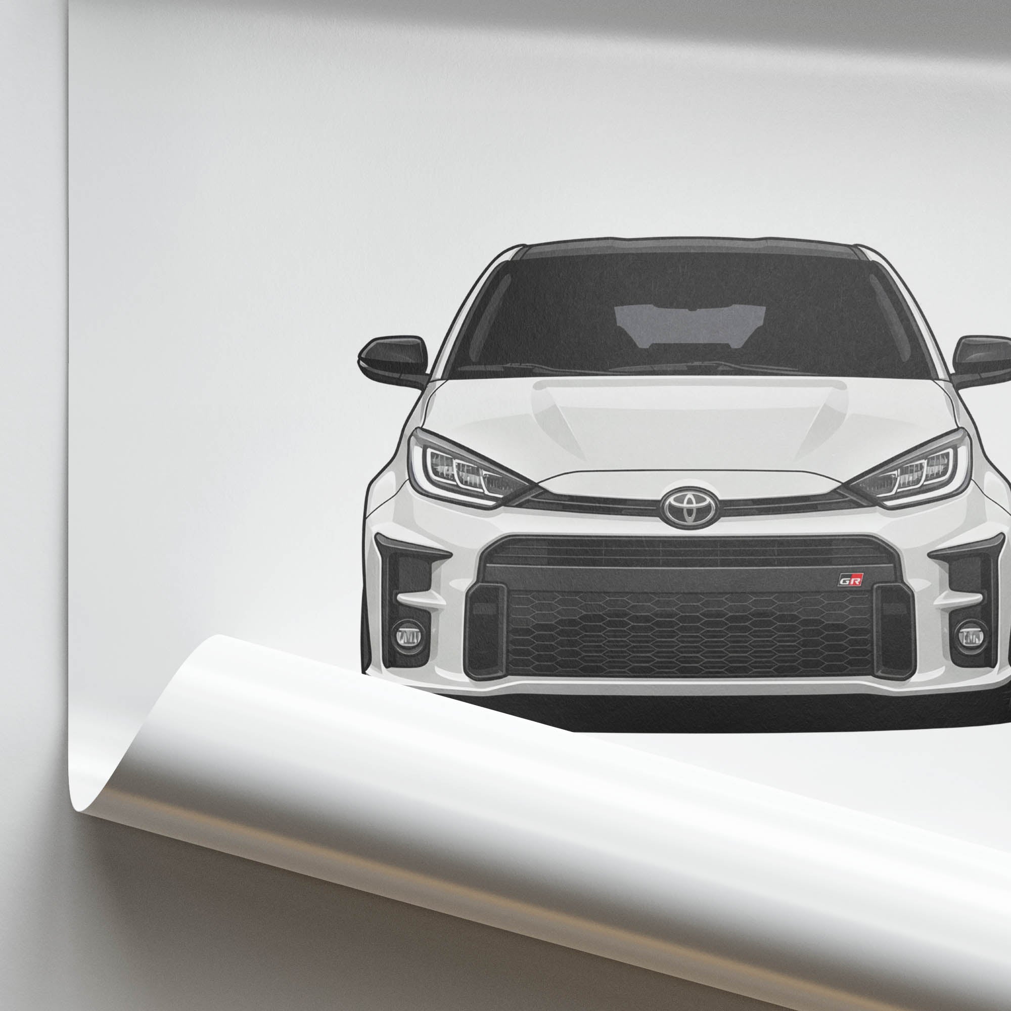 Toyota GR Yaris Poster – 2020 White Pearl Car Wall Art | Limited Edition Print