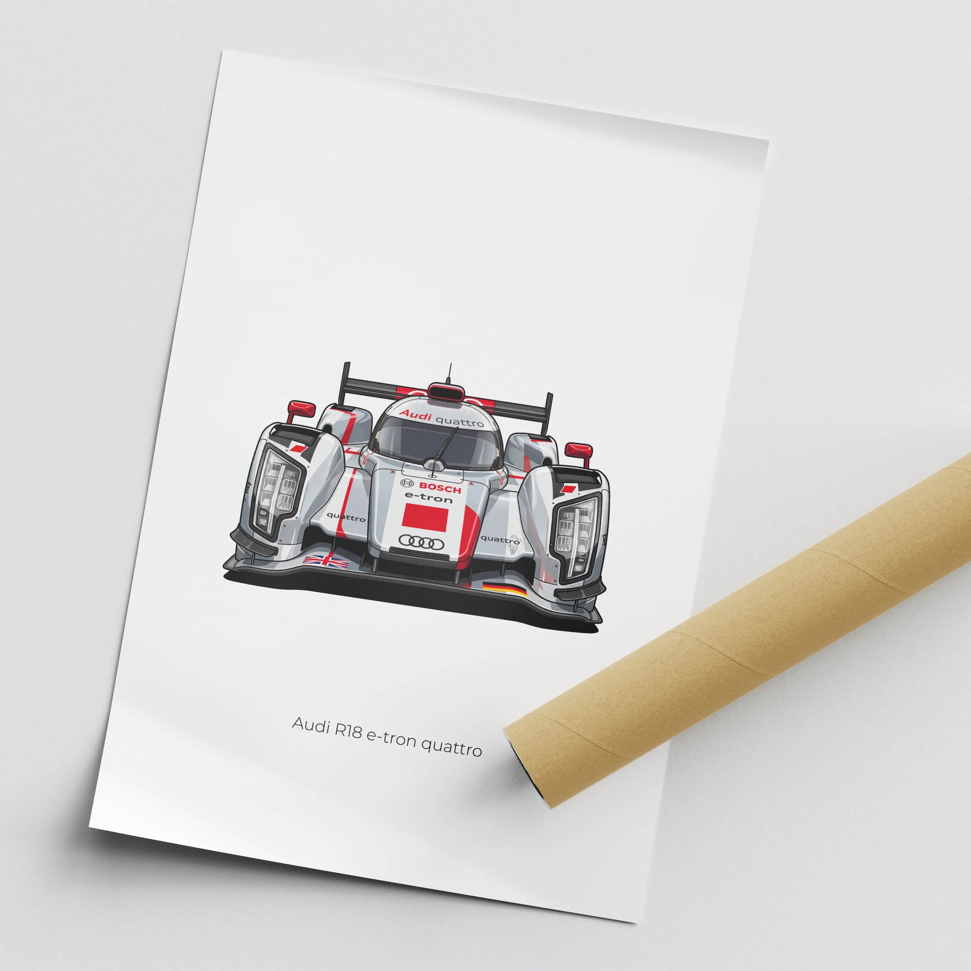 Audi R18 Poster – 2012 Audi Sport Silver White Livery Racing Car Print