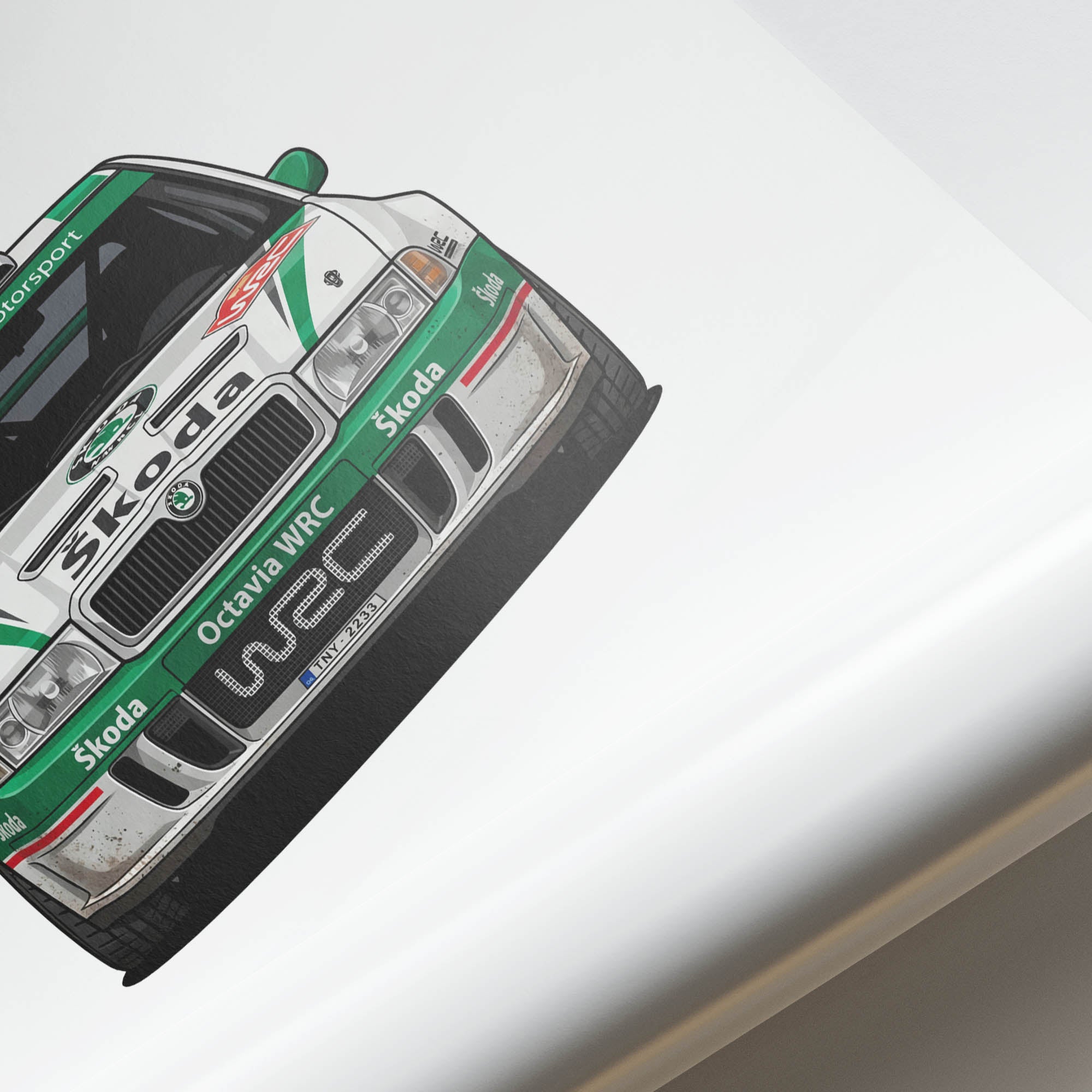 Skoda Octavia Poster – 2001 Motorsport Rally Car Print With White Green Livery