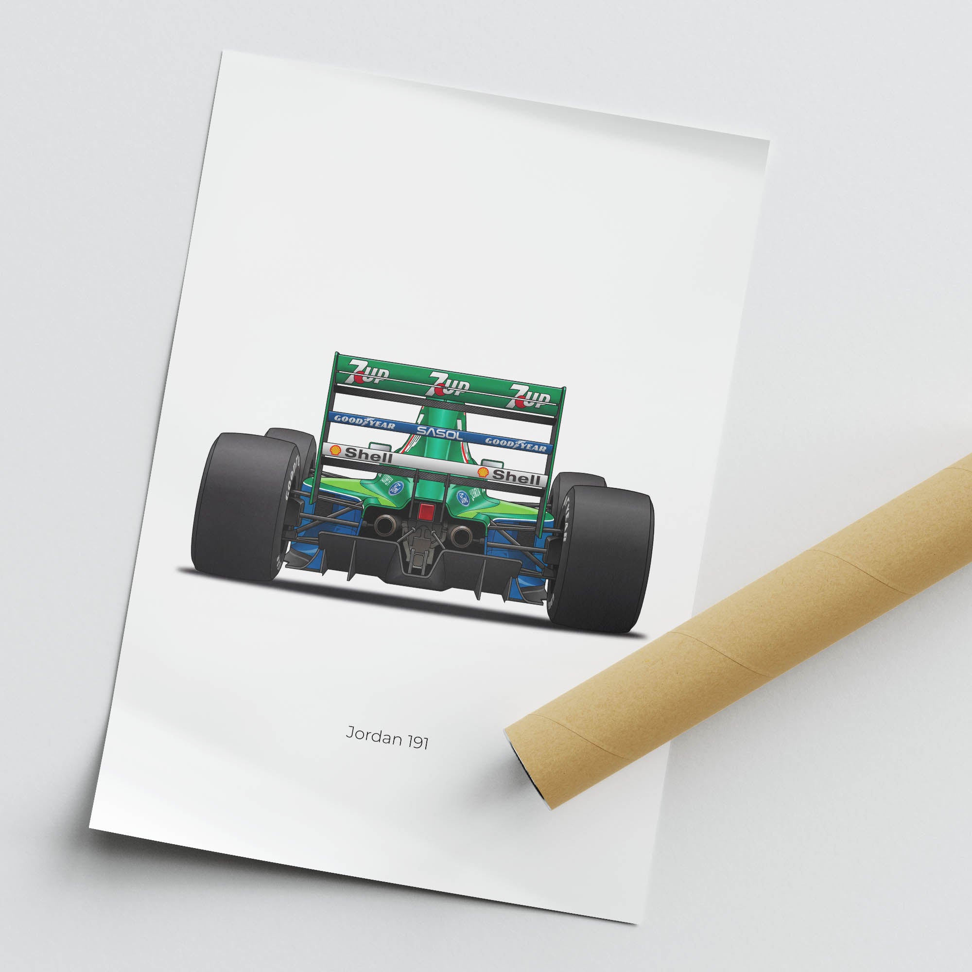 Jordan 191 Poster – Michael Schumacher 7Up Green Livery Vintage Racing Art