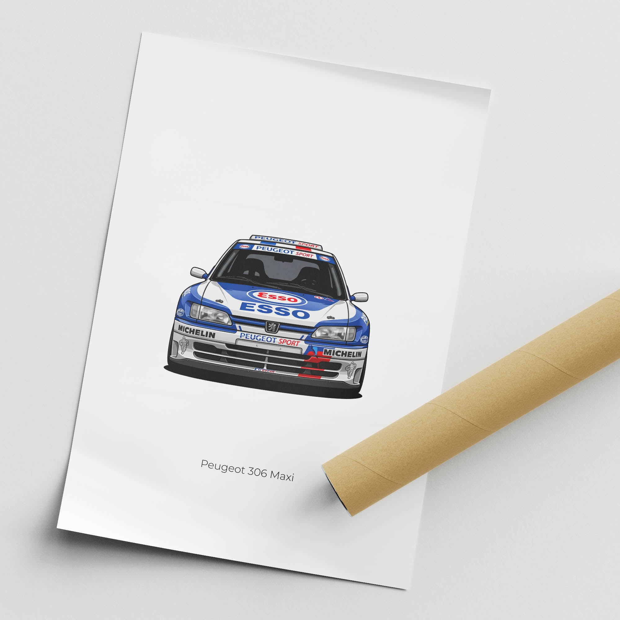 Peugeot 306 Maxi Poster – 1996 Rally Car Wall Art With White Blue Livery