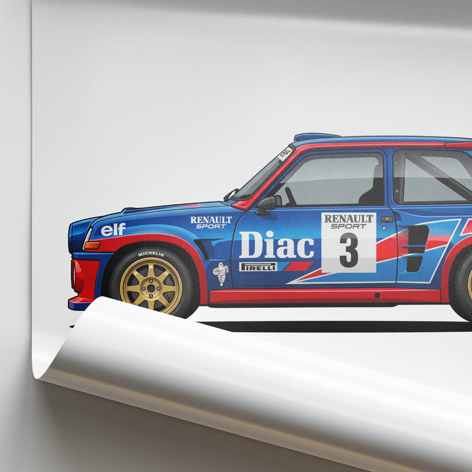 Renault 5 Maxi Turbo 1985 Rally Car Print - Blue Red Livery Motorsport Art