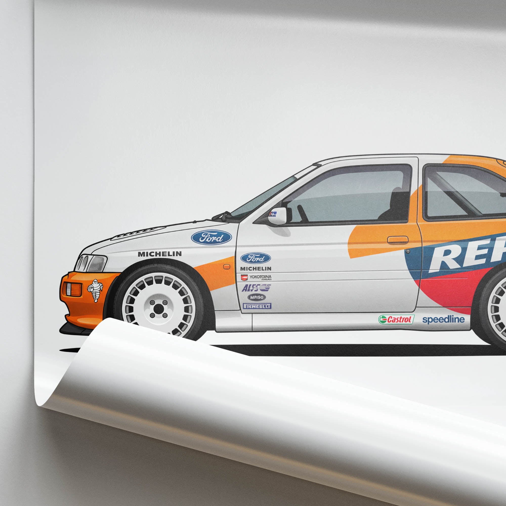 Ford Escort Cosworth Poster – 1996 Rally Car Side View With Repsol Livery