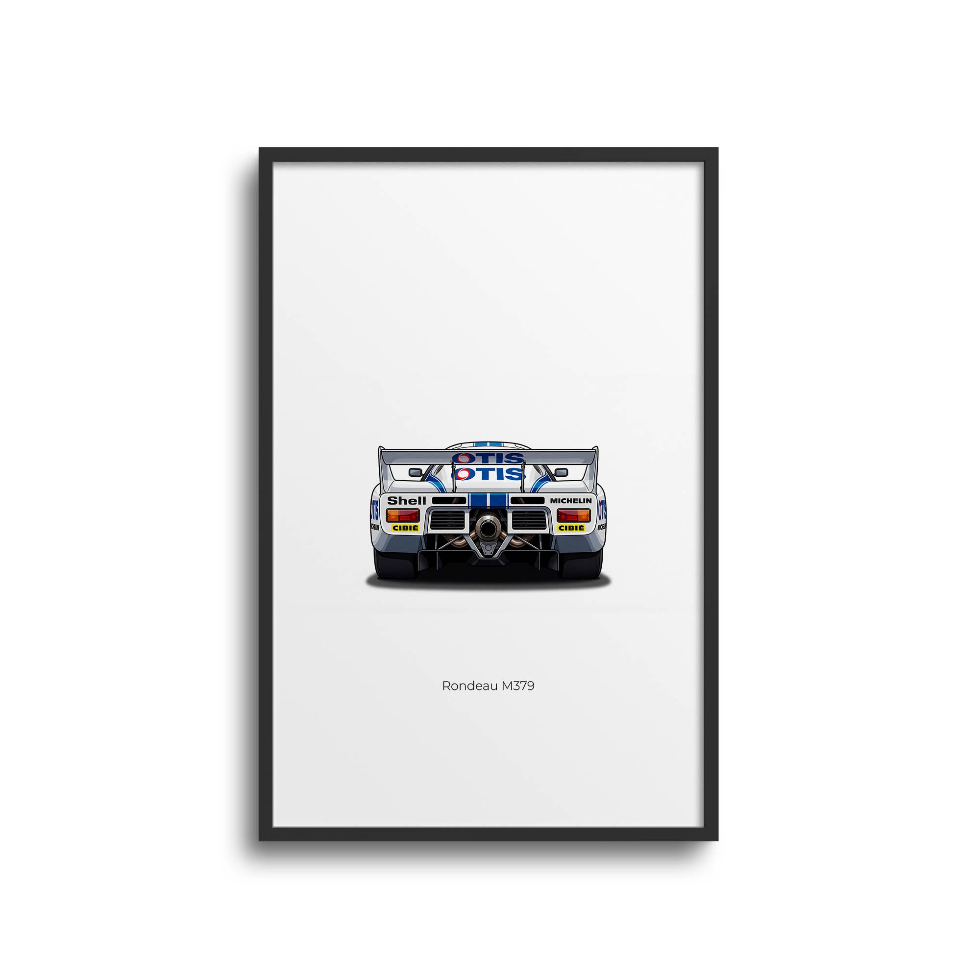 Rondeau M379 Poster – 1980 Race Car Back View White Blue Livery Print