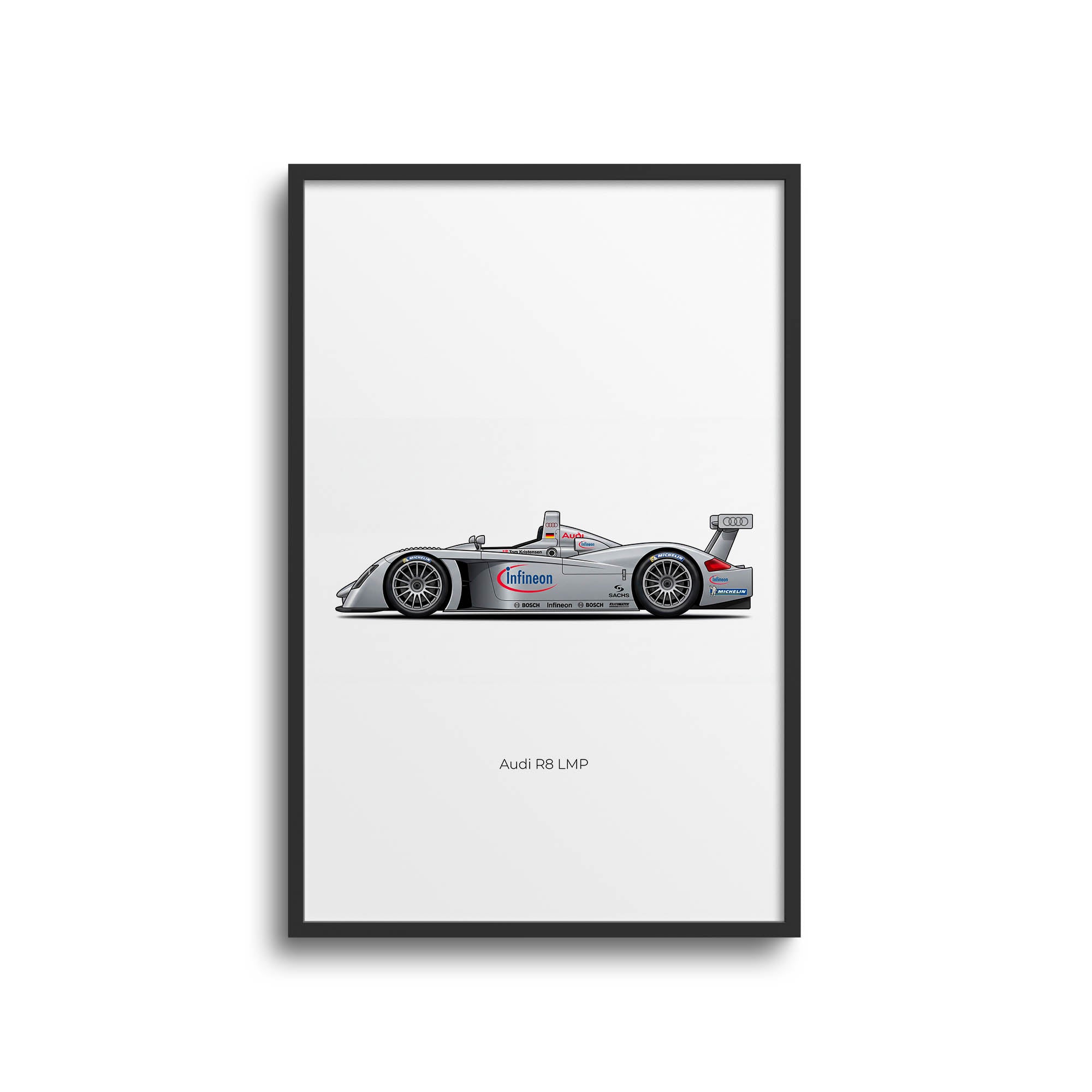 Audi R8 LMP Poster – 2000 Tom Kristensen Silver Livery Race Car Print