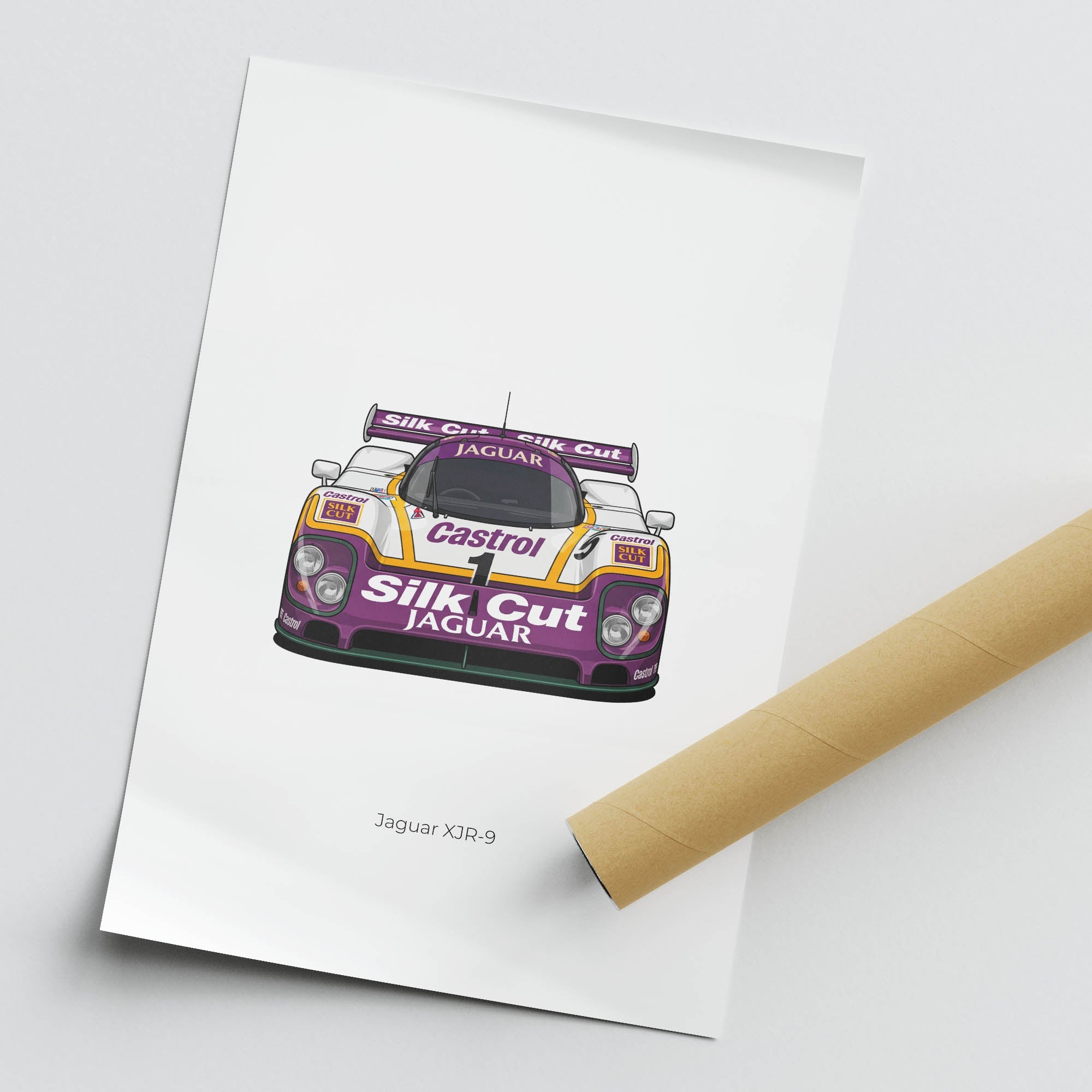Jaguar Xjr 9 Poster - 1988 Silk Cut Livery Purple White Classic Race Car Art