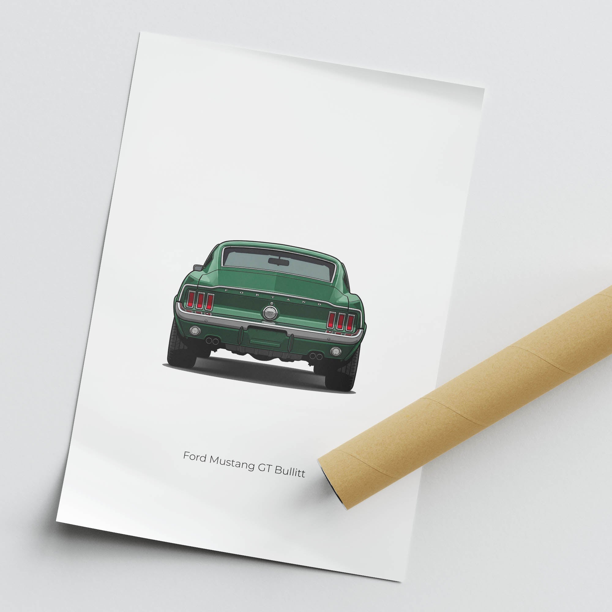 1968 Ford Mustang Gt Bullitt Highland Green Back View Poster