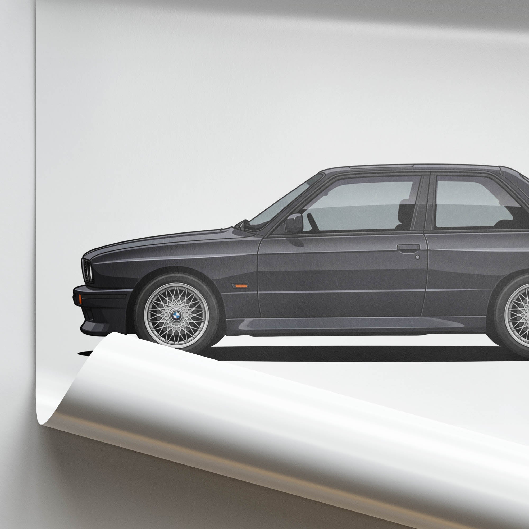 BMW M3 E30 Poster - 1987 Diamond Black Metallic Classic Car Wall Art