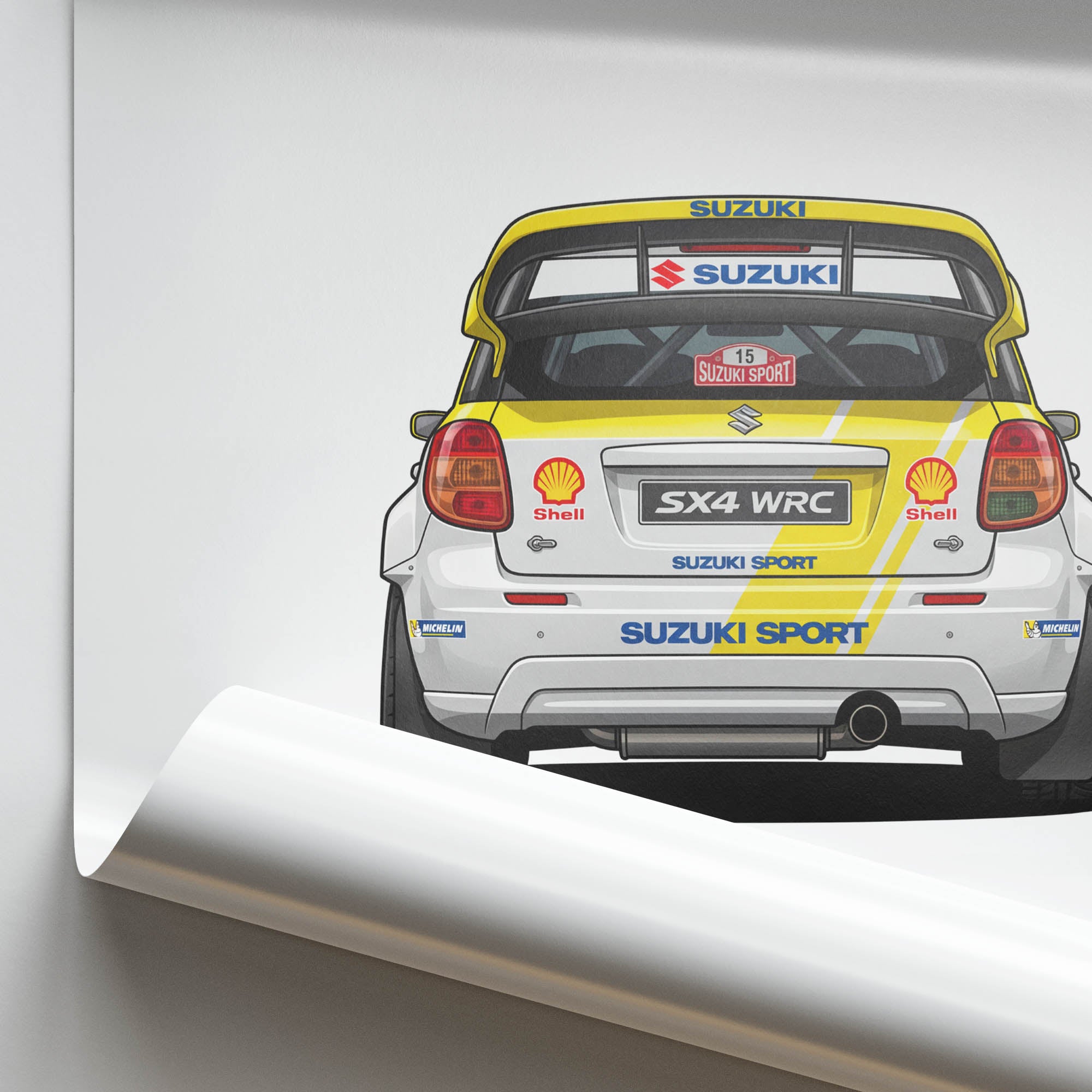 Suzuki Sx4 Poster - 2008 Suzuki Sport White Yellow Livery Racing Car Print