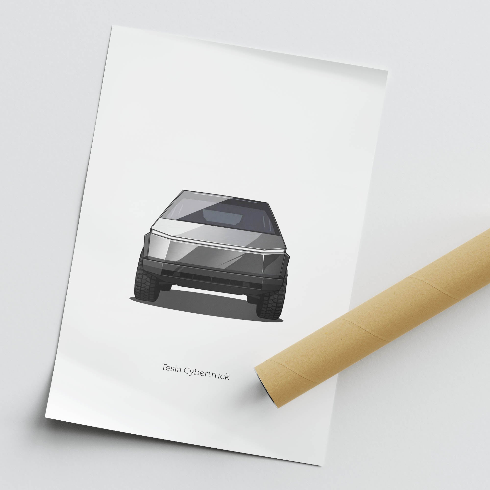 Tesla Cybertruck Poster – 2024 Stainless Steel Finish Automotive Art Print