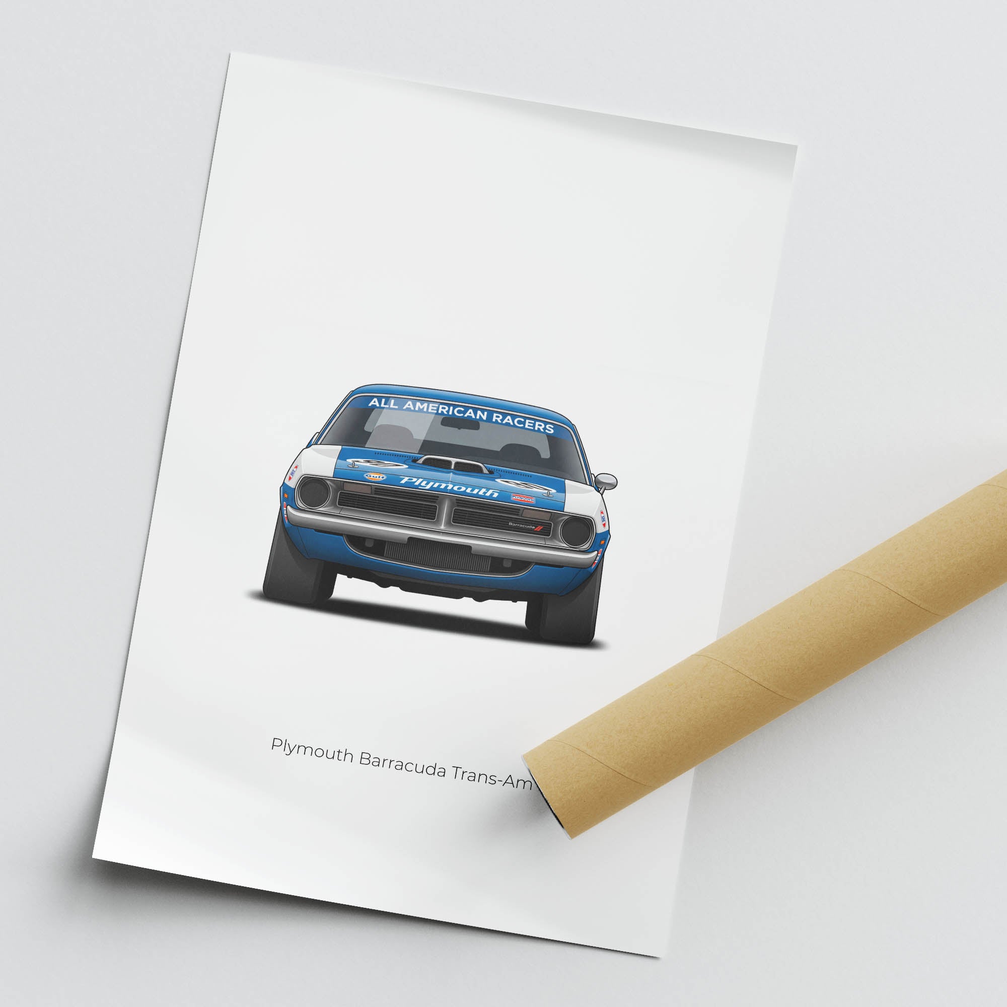 1970 Plymouth Barracuda Poster - Trans Am Race Car Blue Livery Design Print