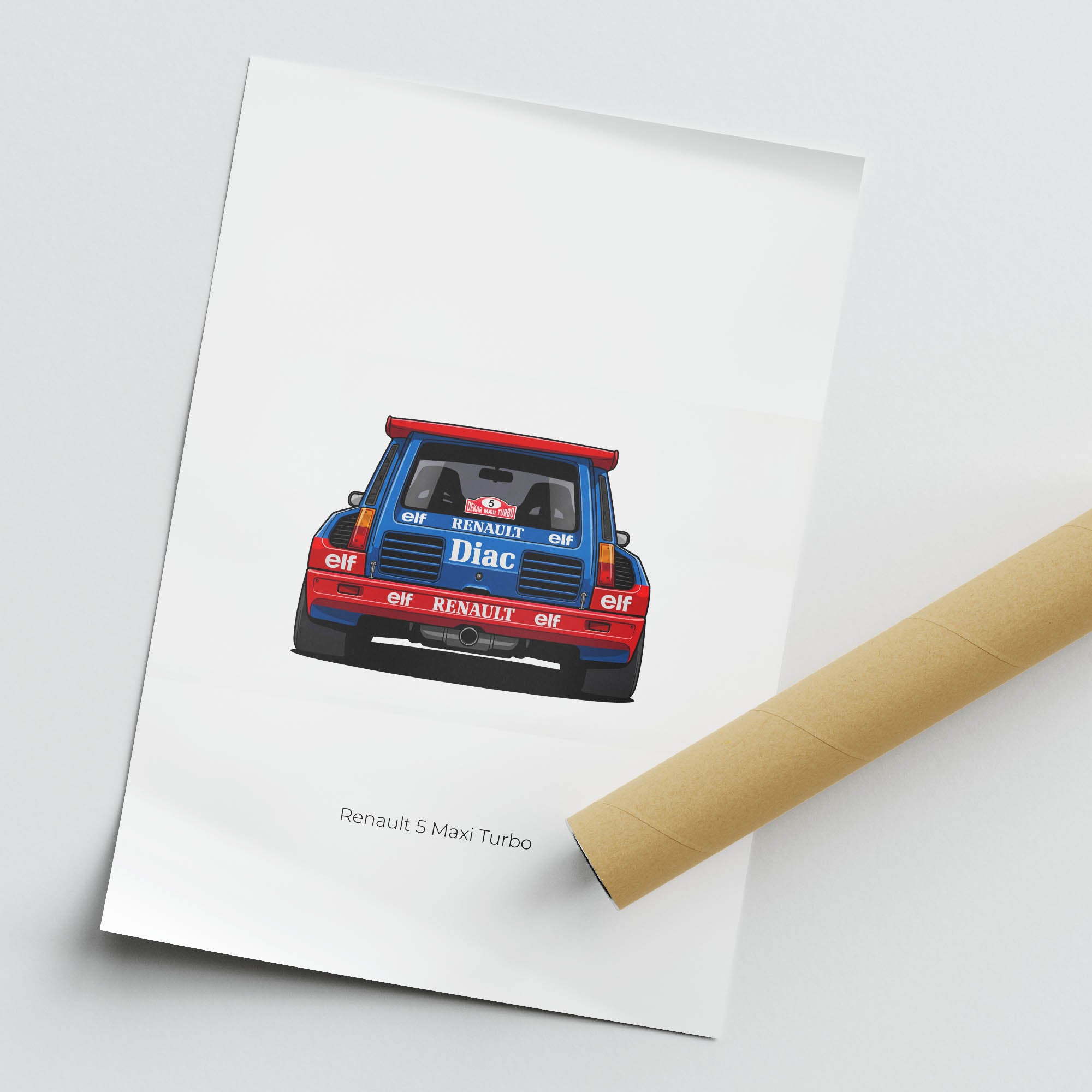 Renault 5 Maxi Turbo Poster – 1985 Rally Car Print With Blue Red Livery Art