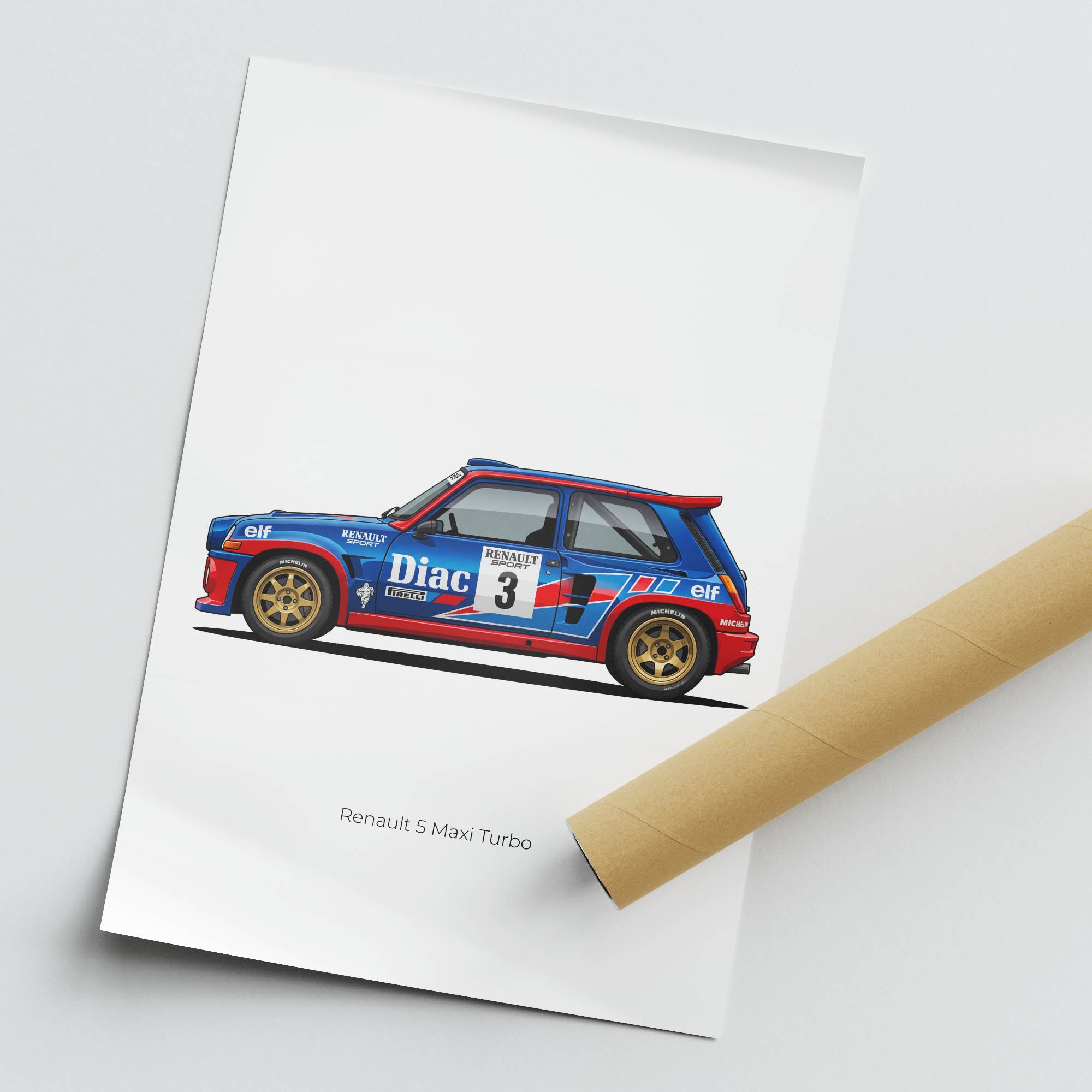 Renault 5 Maxi Turbo 1985 Rally Car Print - Blue Red Livery Motorsport Art