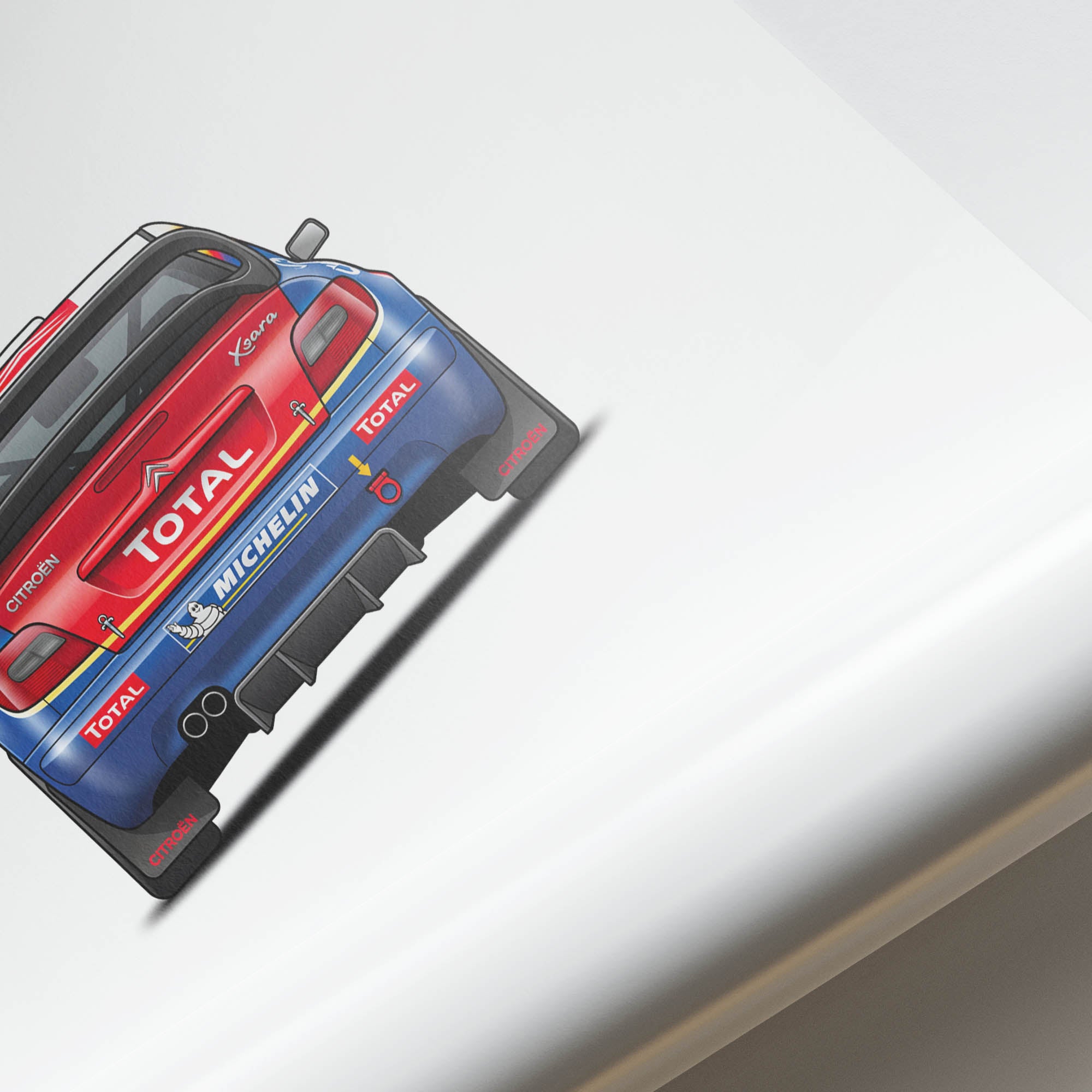 Citroen Xsara Poster - 2004 Rally Car Print With Red Blue Livery Back View