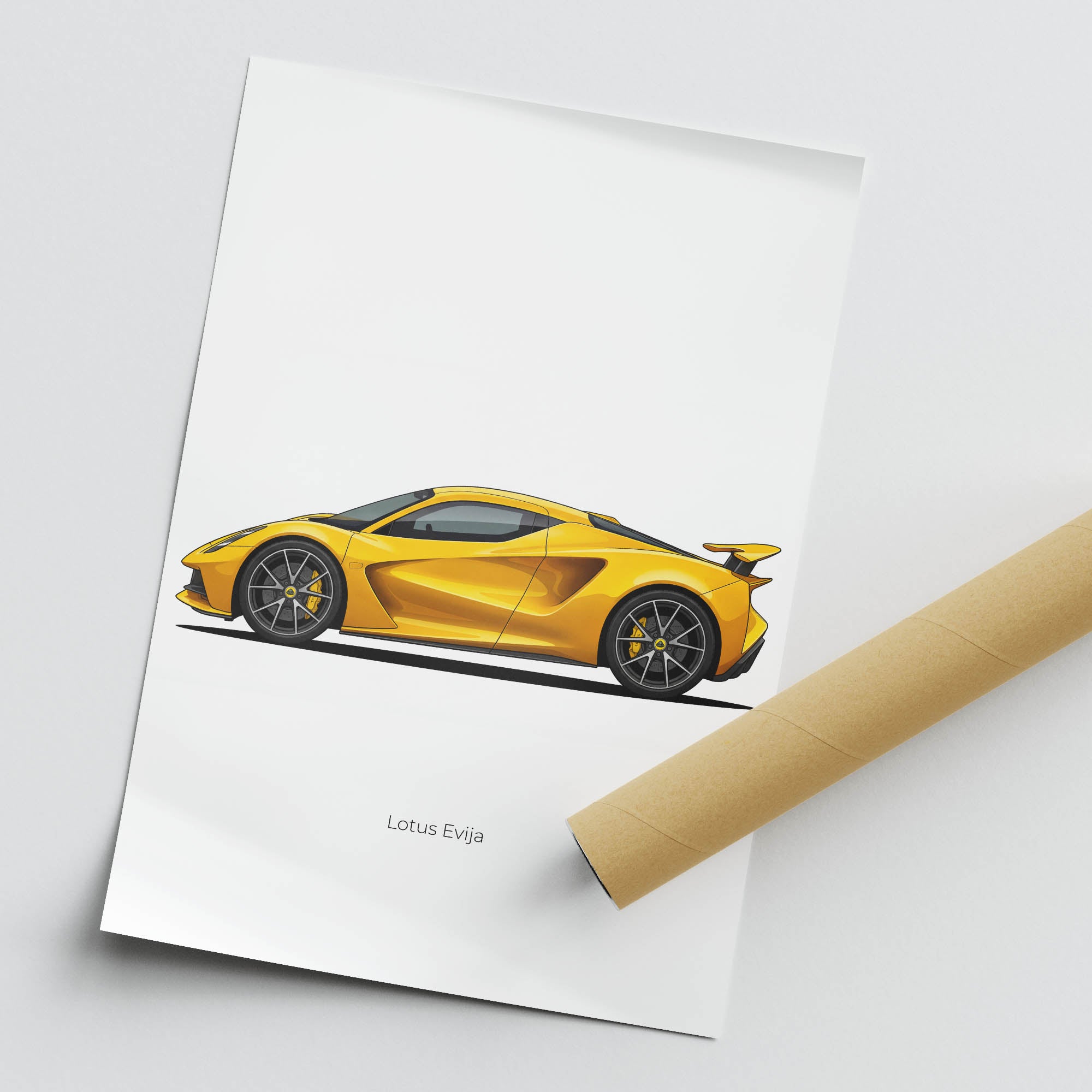 Lotus Evija Poster - 2021 Solar Yellow Hypercar Side View Print