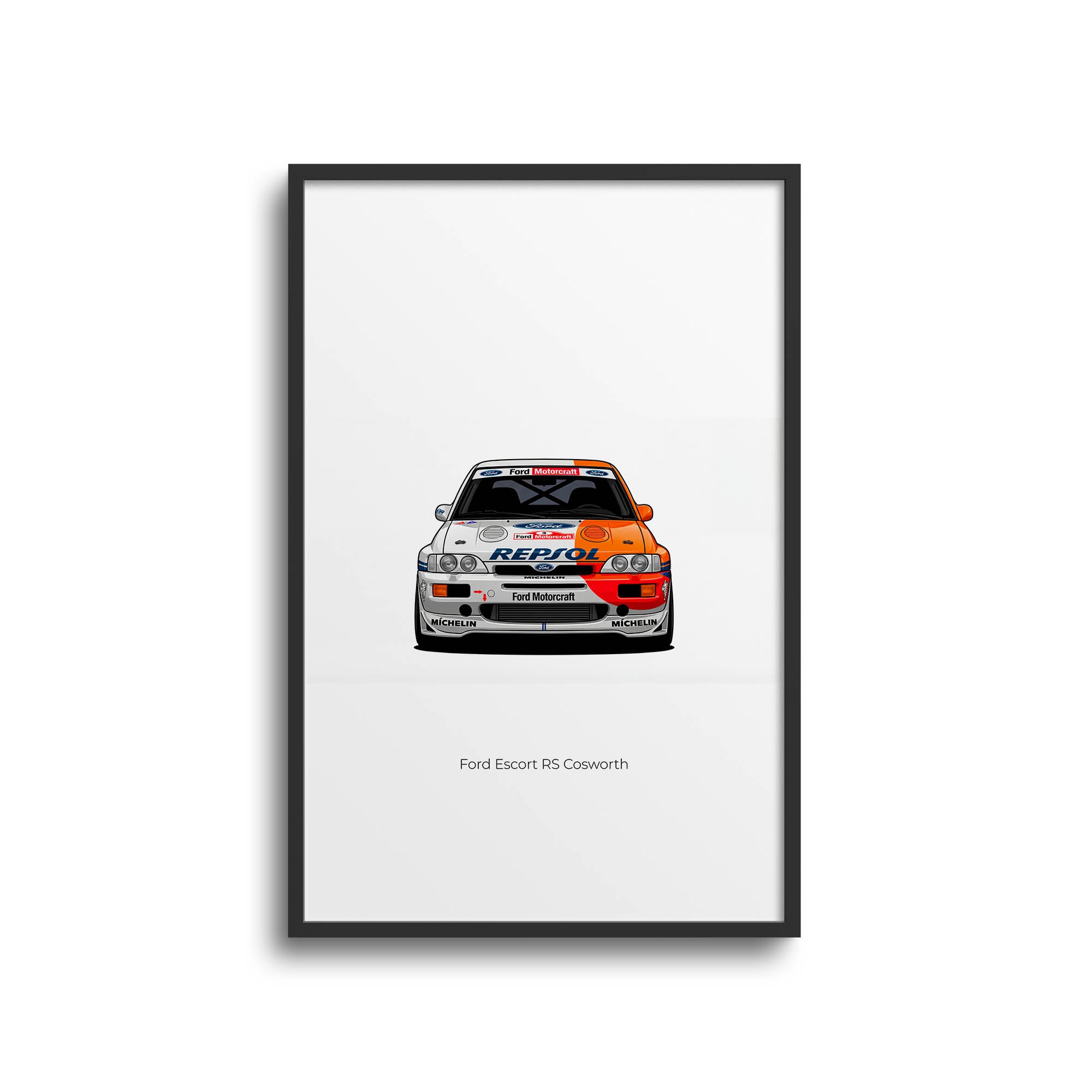Ford Escort Poster - 1996 Rally Car Print With Repsol Livery Front View