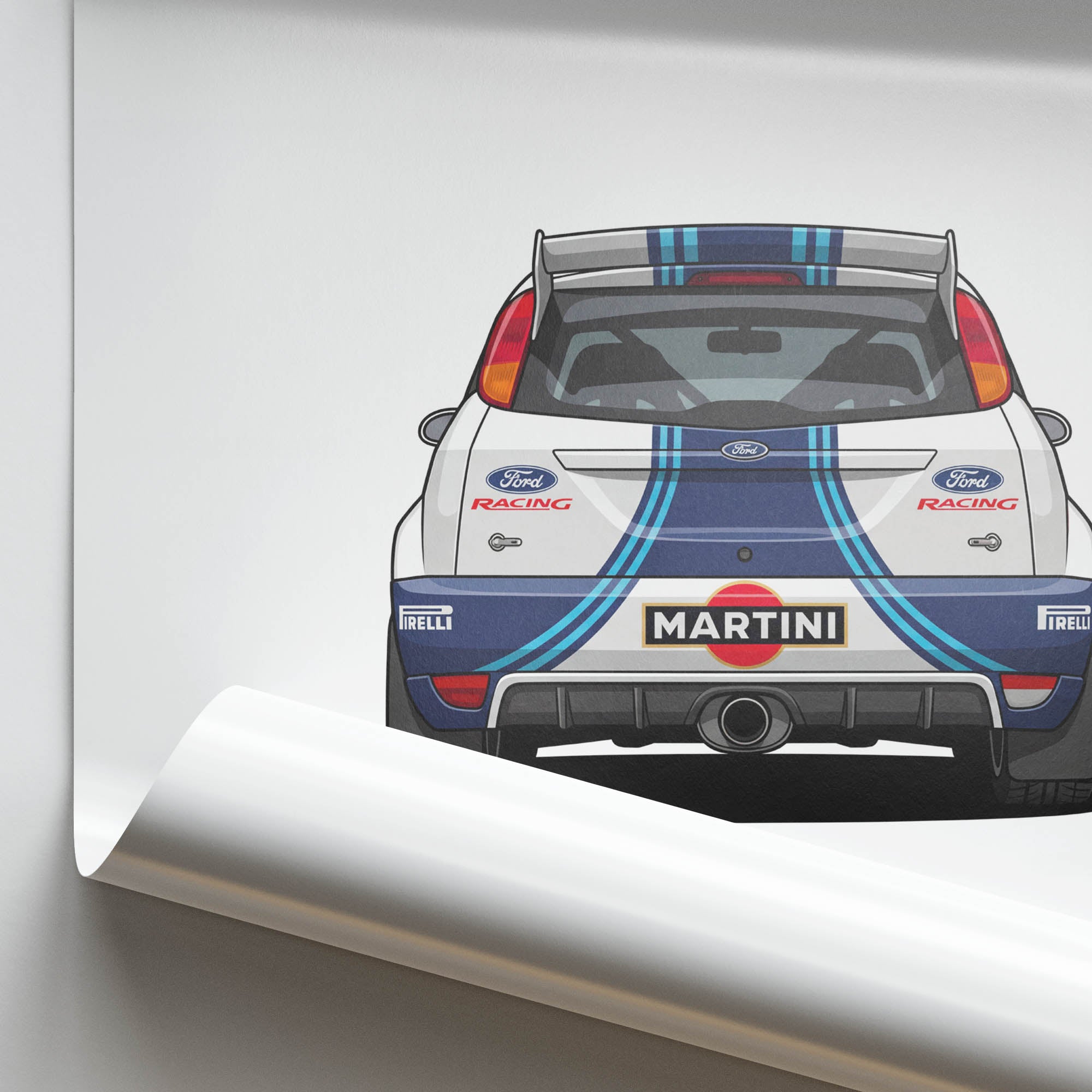 Ford Focus RS Poster - 1999 Martini Racing Blue & White Livery Rally Car Print