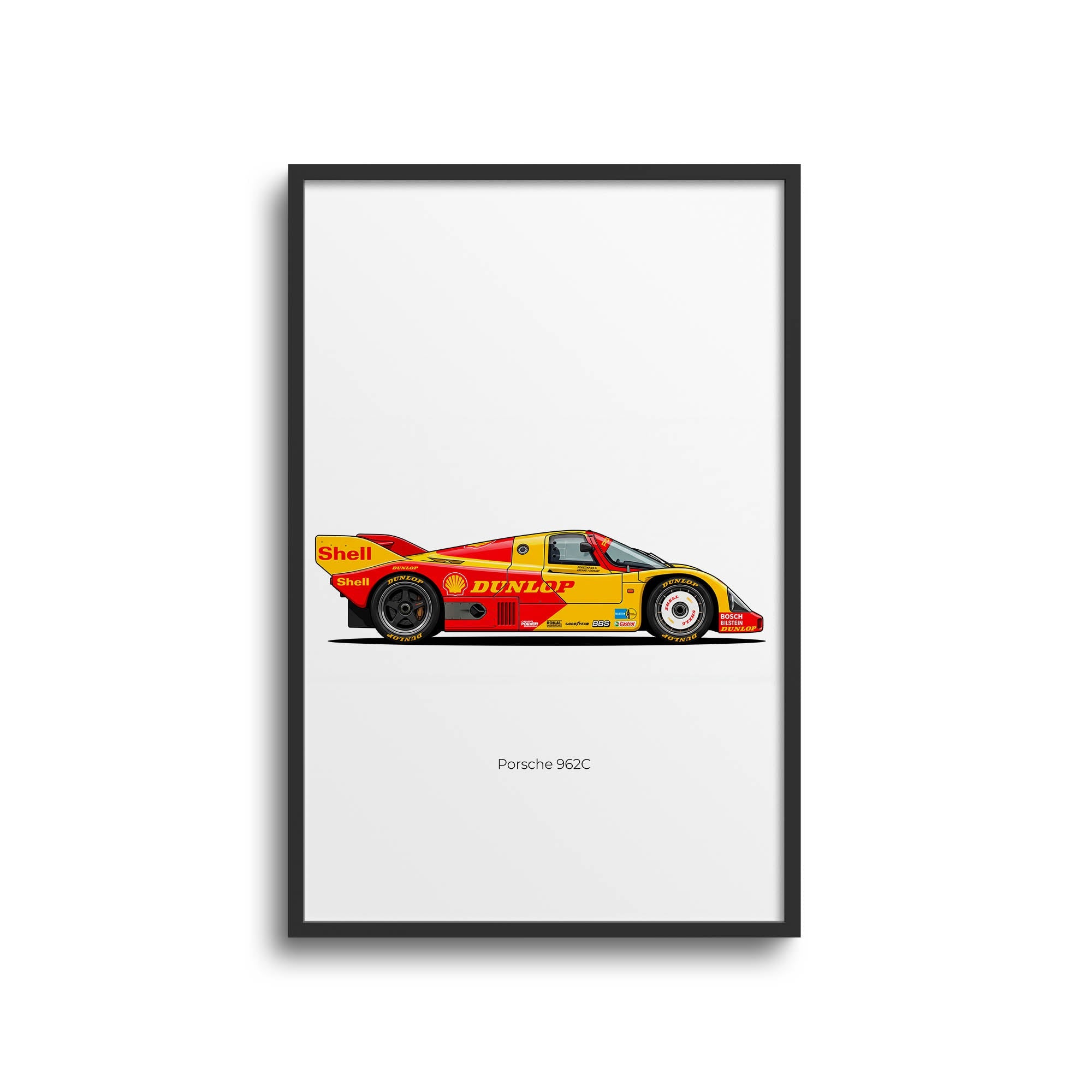 Porsche 962C Poster - Vintage 1987 Racing Car Print With Shell Dunlop Livery