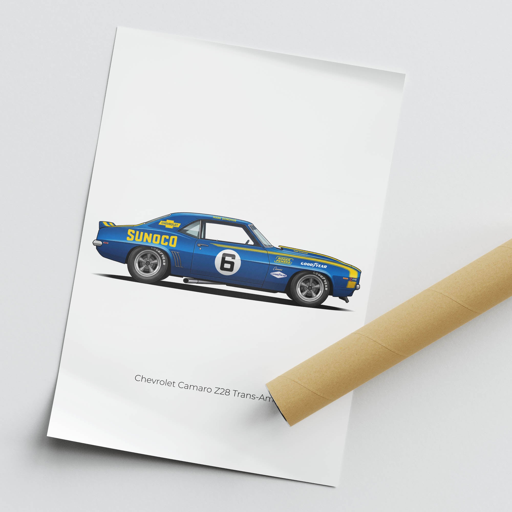 1969 Chevrolet Camaro Vintage Racing Art - Z28 Trans Am Sunoco Blue Livery Poster