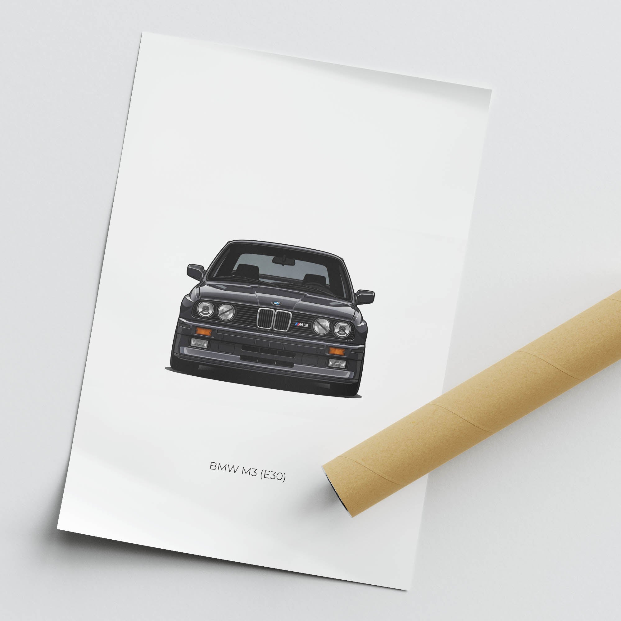 BMW M3 E30 Poster - Diamond Black Metallic Classic Car Print, Front View Art