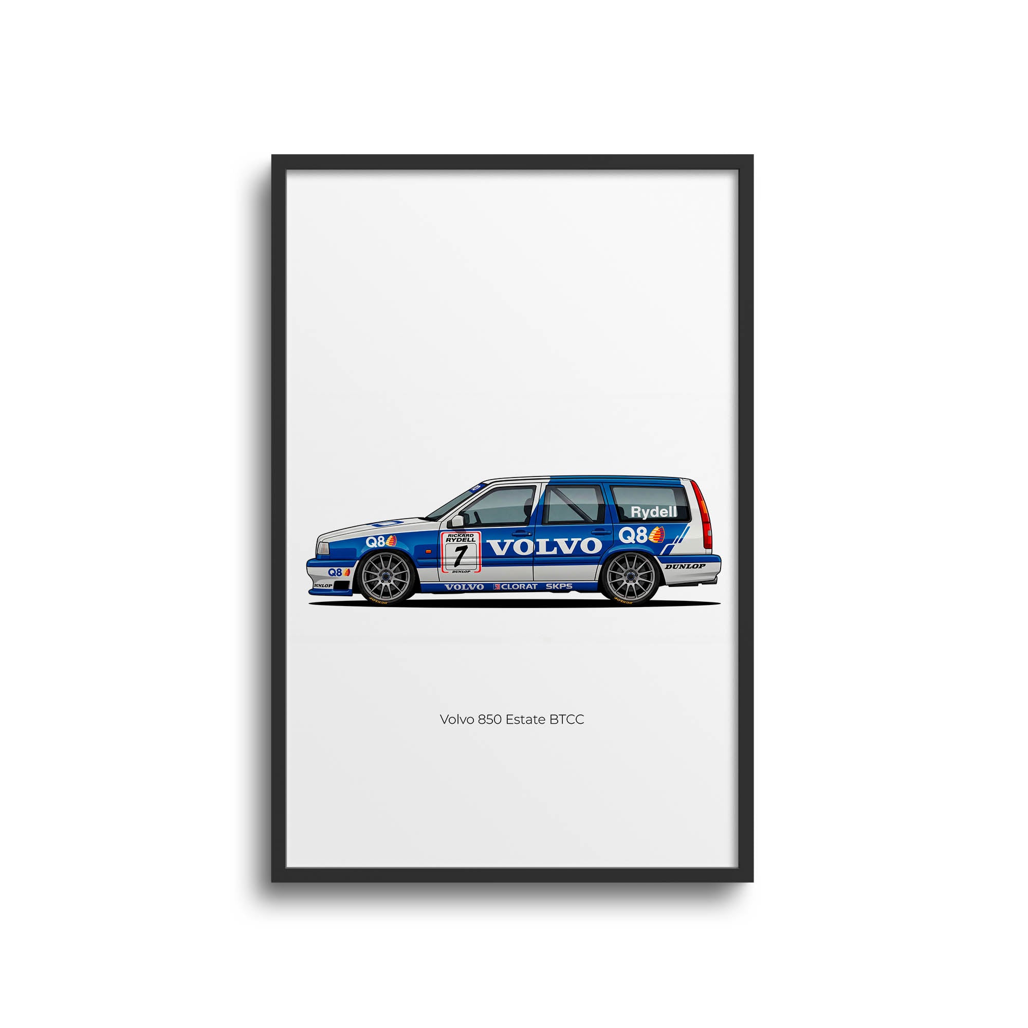 Volvo 850 Estate Poster – 1994 BTCC Race Car Side View With White Blue Livery