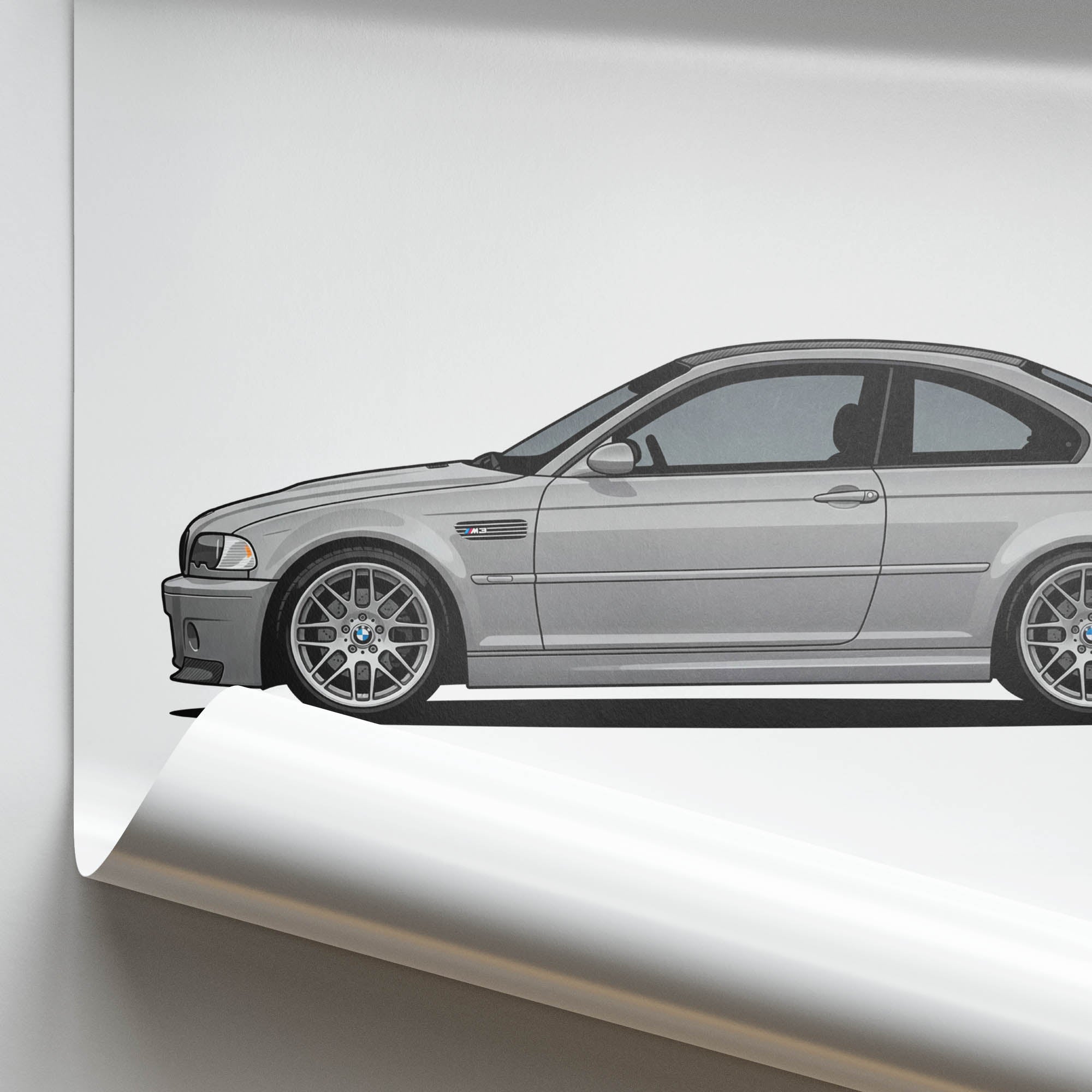 BMW M3 CSL Poster - 2003 E46 Silver Grey Metallic Side View Print