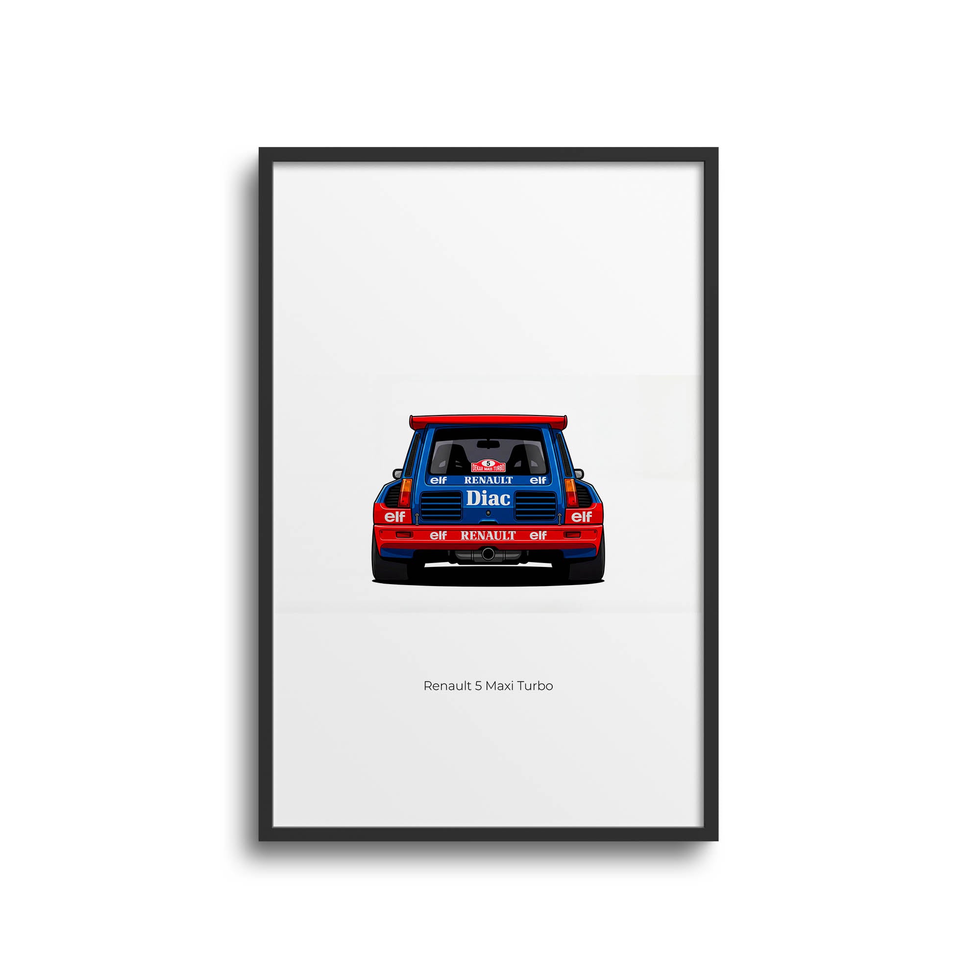 Renault 5 Maxi Turbo Poster – 1985 Rally Car Print With Blue Red Livery Art