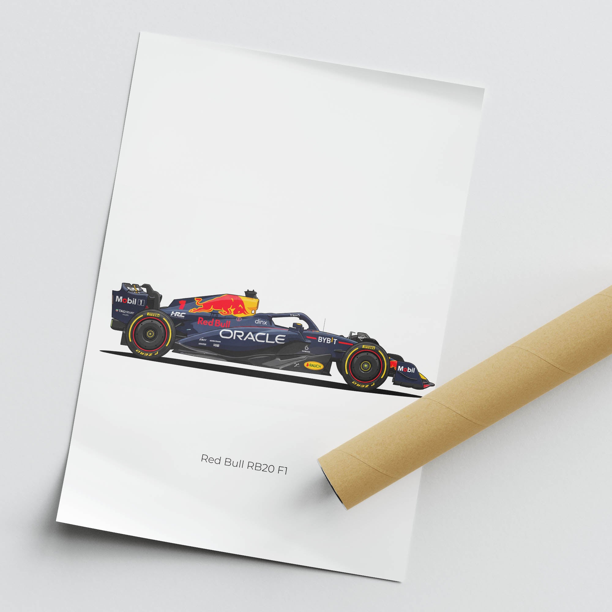 Red Bull RB20 Poster – Max Verstappen Navy Blue Livery Side View Print 2024