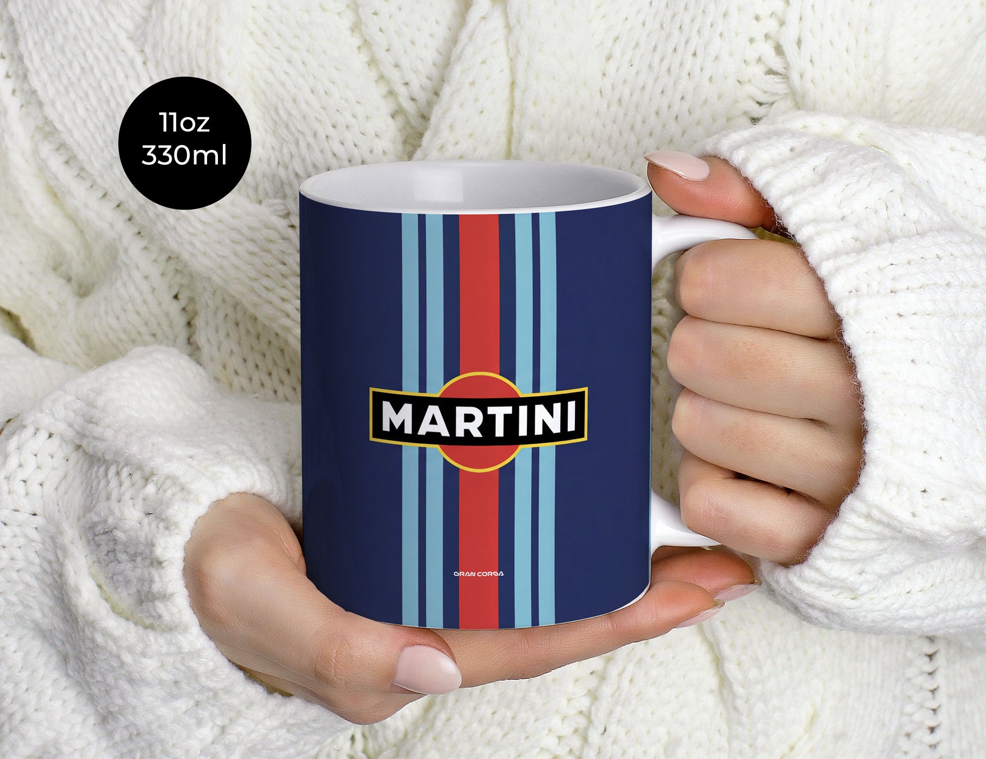 Martini Porsche Mug - Ceramic Racing Stripe Coffee Cup | Gran Corsa