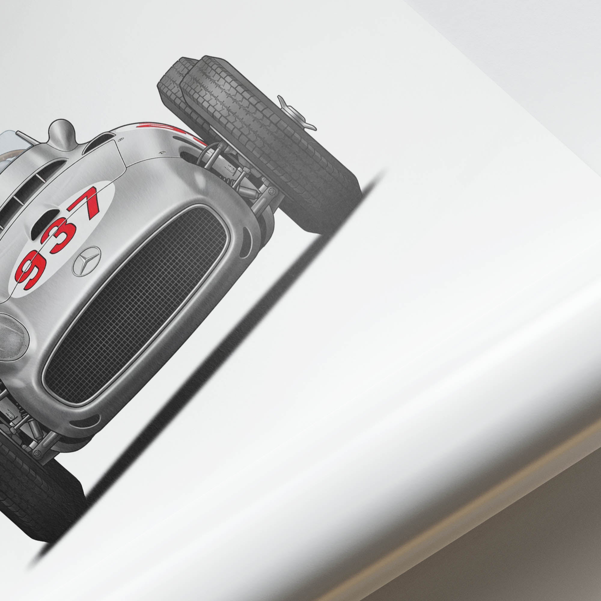 Mercedes Benz W196 Poster – 1954 Silver Arrow Racing Print with Fangio Vintage Art