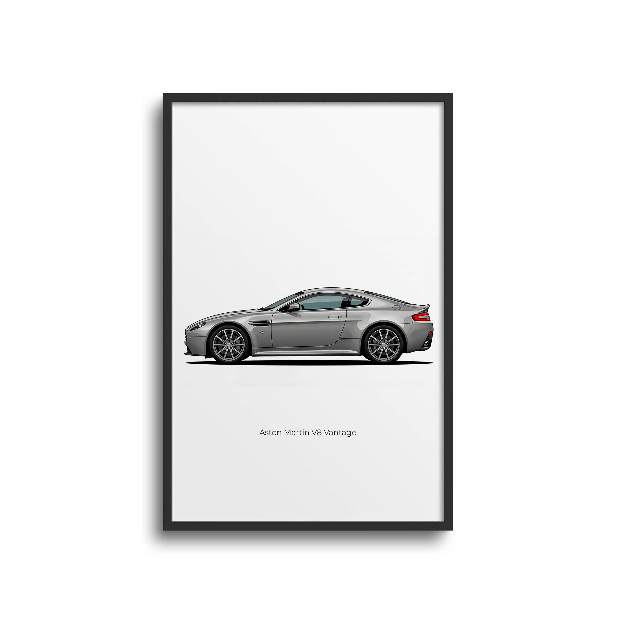 Aston Martin V8 Vantage Titanium Silver Side View Car Wall Art Poster
