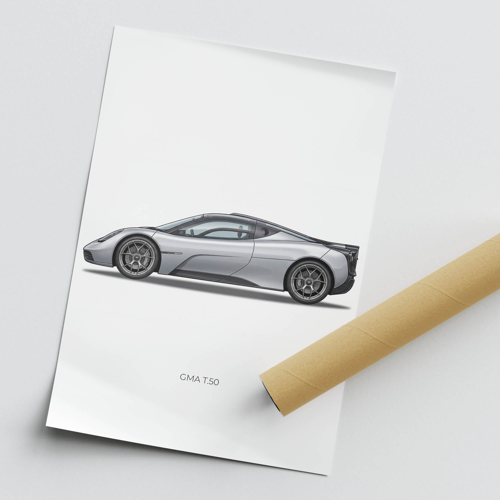 GMA T50 Poster – 2023 Silver Side View Car Art Print | Limited Edition