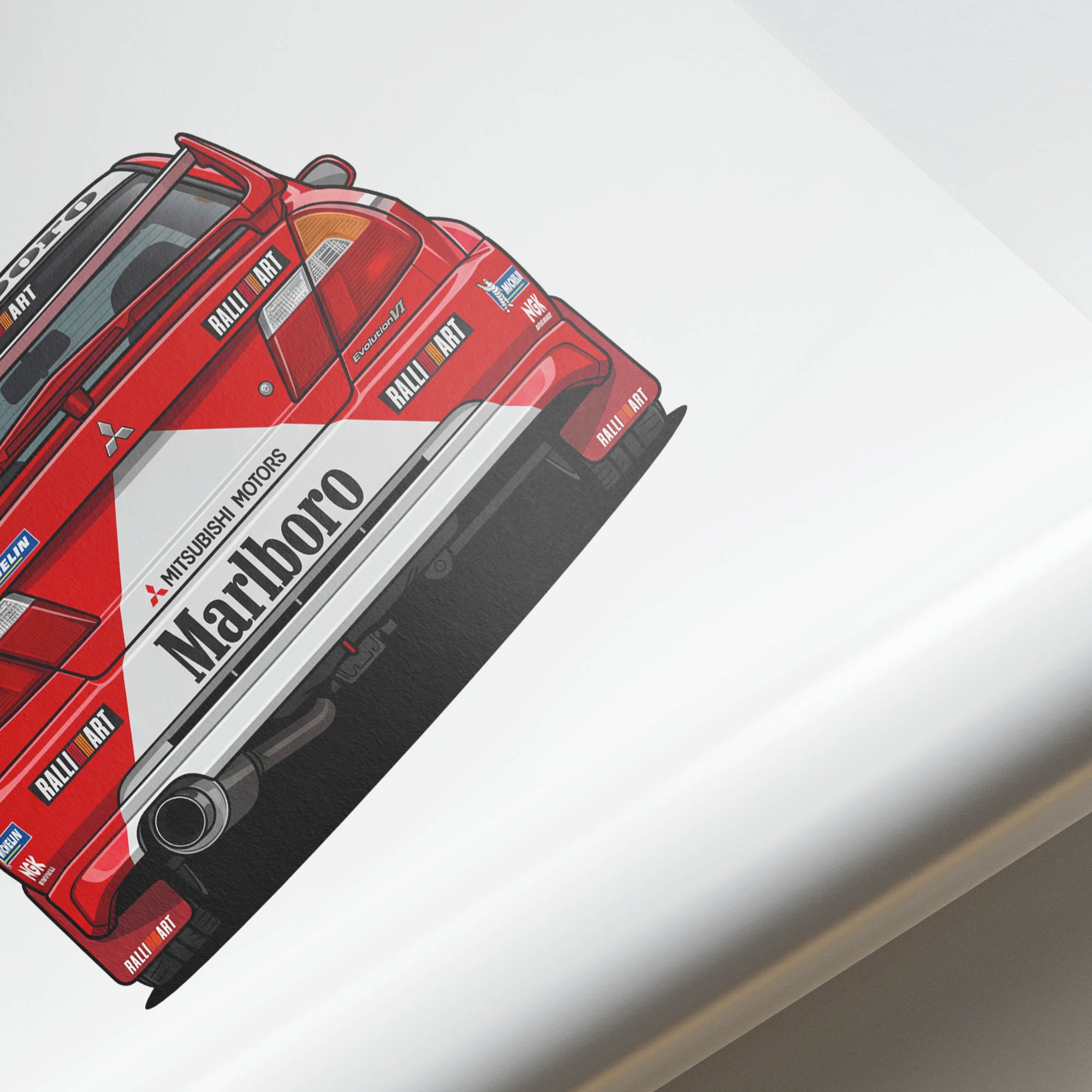 Mitsubishi Lancer Poster - 1999 Evo VI Red White Livery Rally Car Print