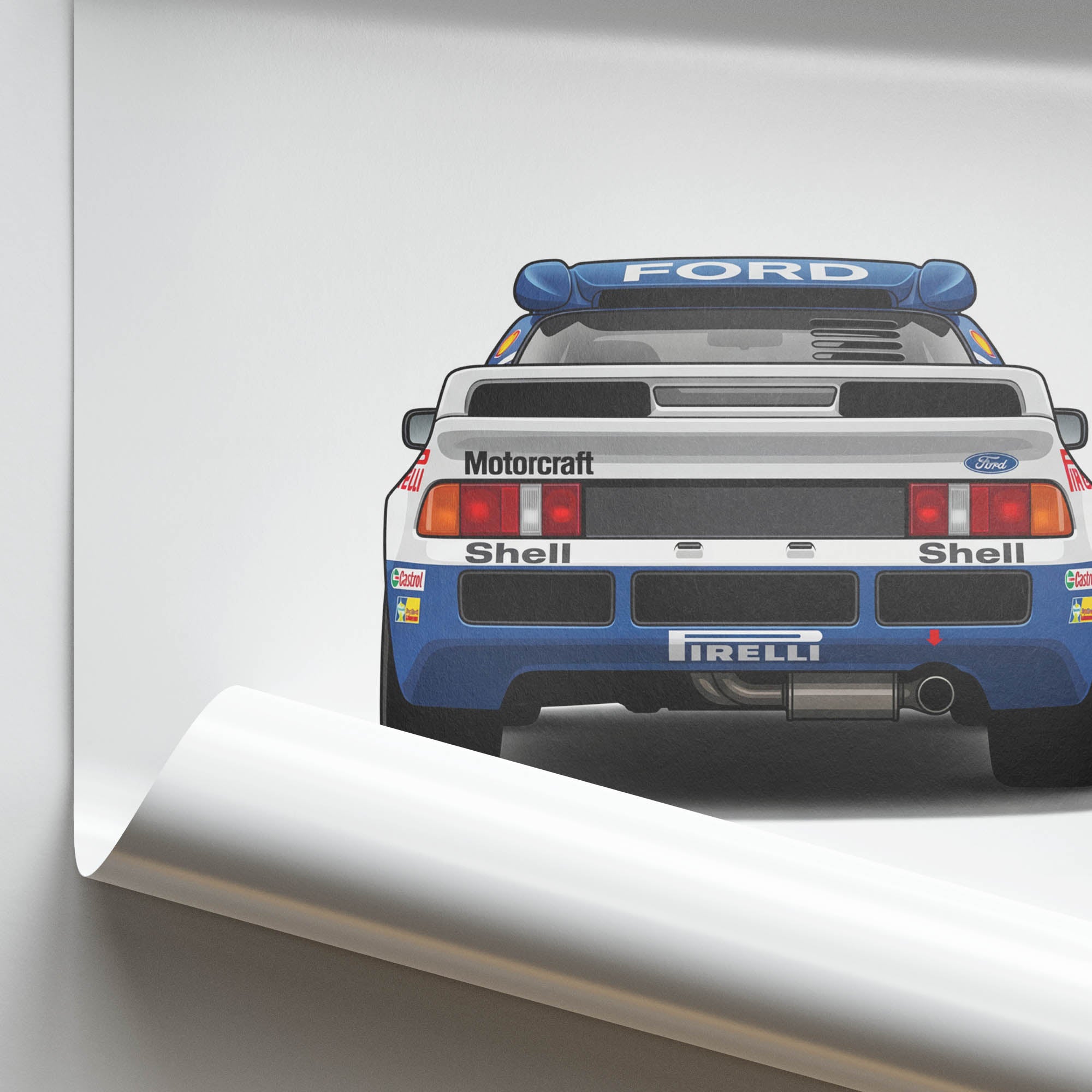 Ford Rs200 Poster - 1986 Motorsport Back View Blue & White Rally Print