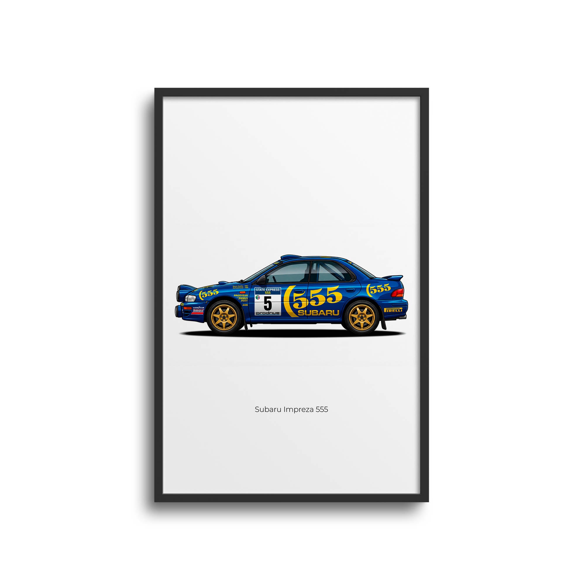 Subaru Impreza Poster – 1995 Rally Car Print With Blue Yellow Livery Side View