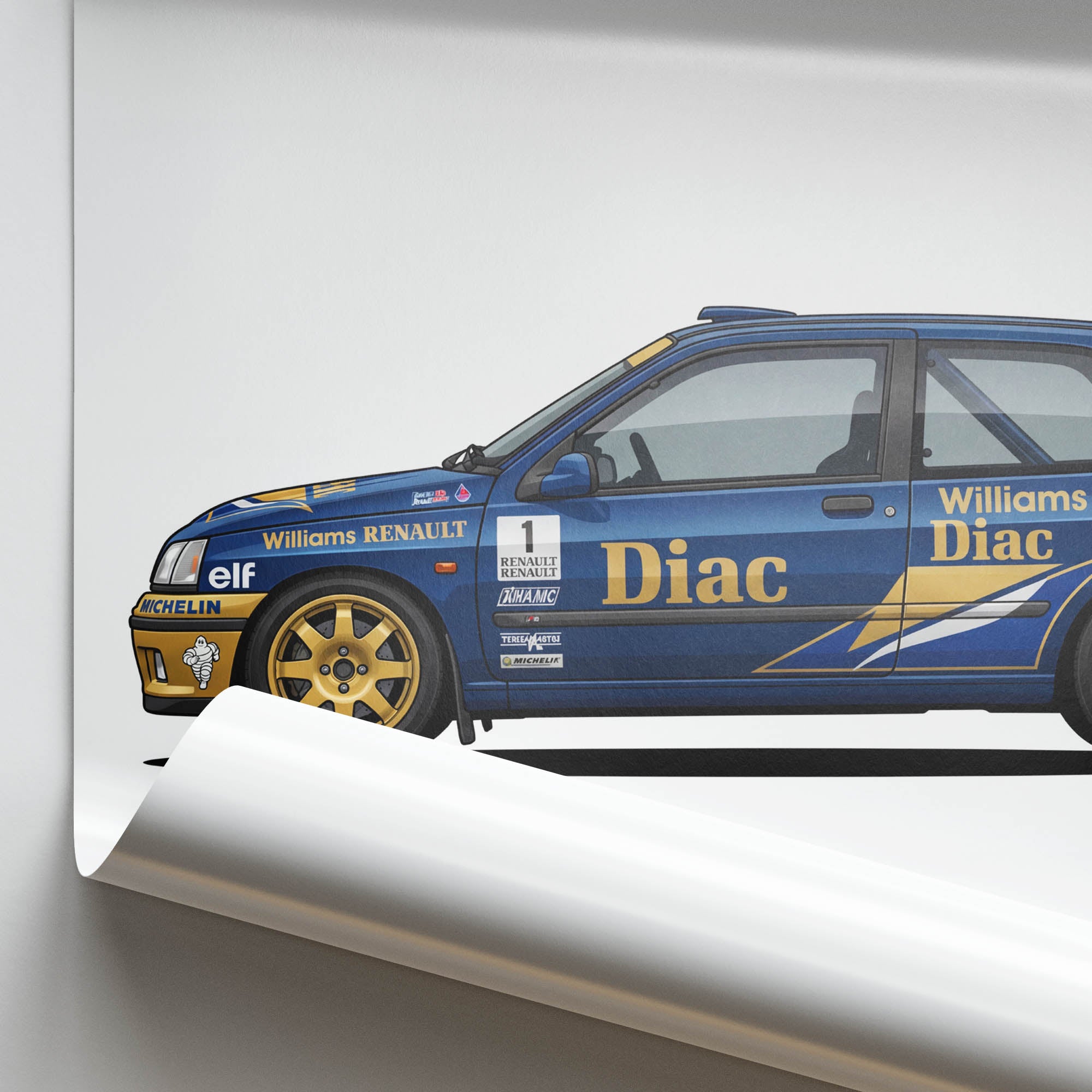 Renault Clio Poster – 1993 Williams Diac Livery Blue And Gold Rally Car Art Print