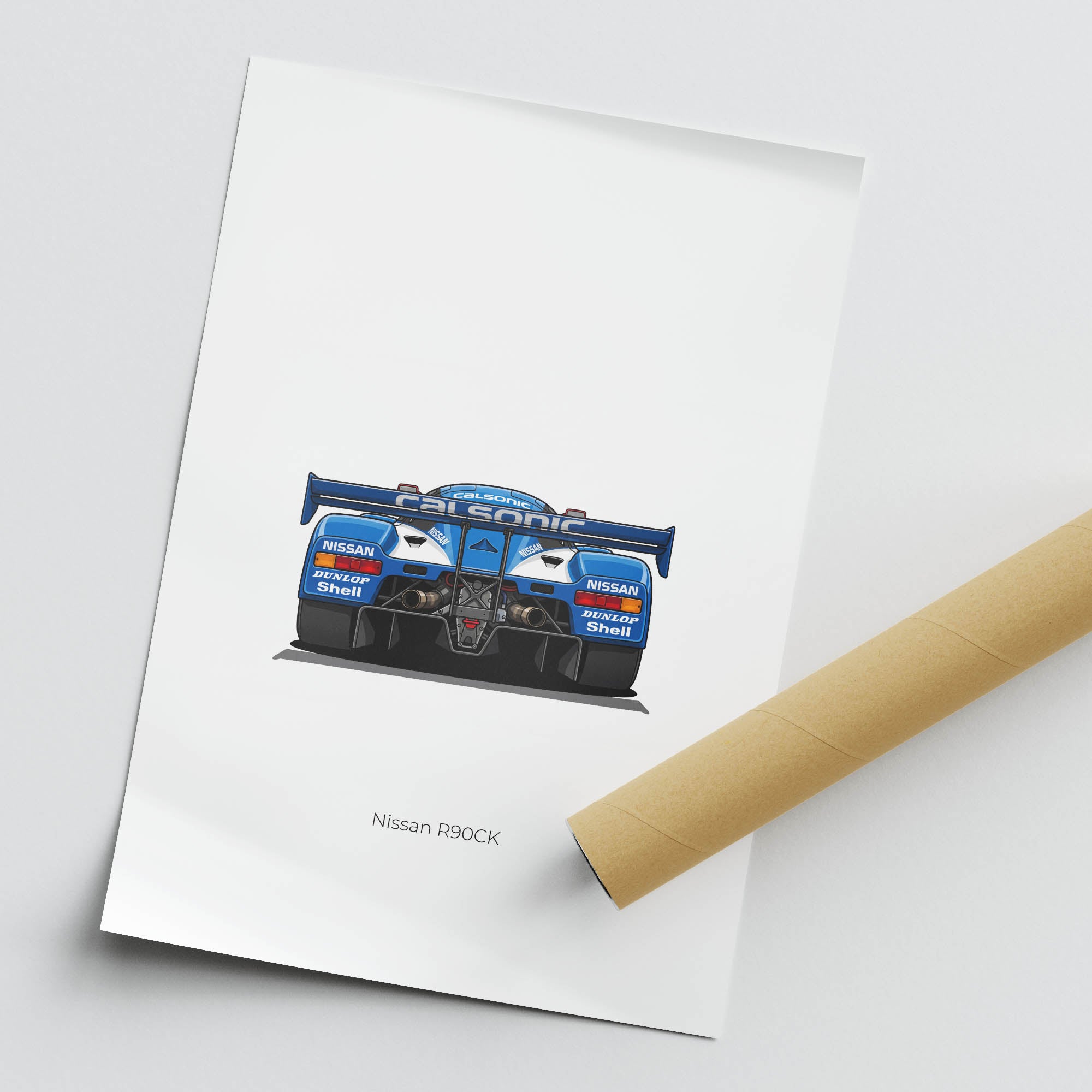 Nissan R90Ck Poster – 1990 Race Car Print | Calsonic Blue & White Livery