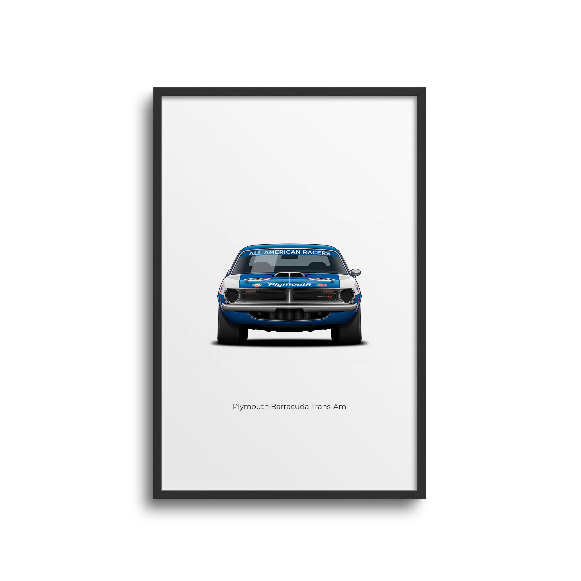 1970 Plymouth Barracuda Poster - Trans Am Race Car Blue Livery Design Print