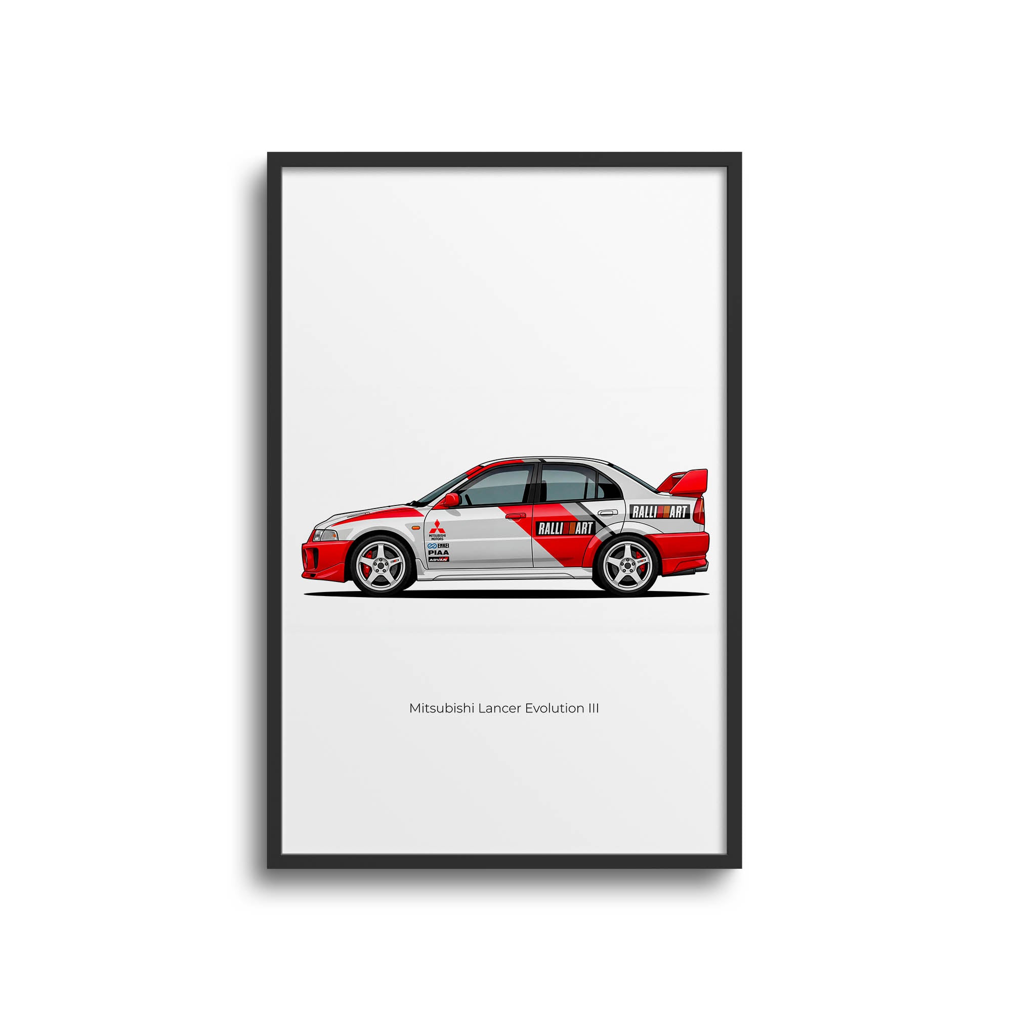 Mitsubishi Lancer Evolution Poster – 1996 Evo III White Red Livery Rally Car Wall Art