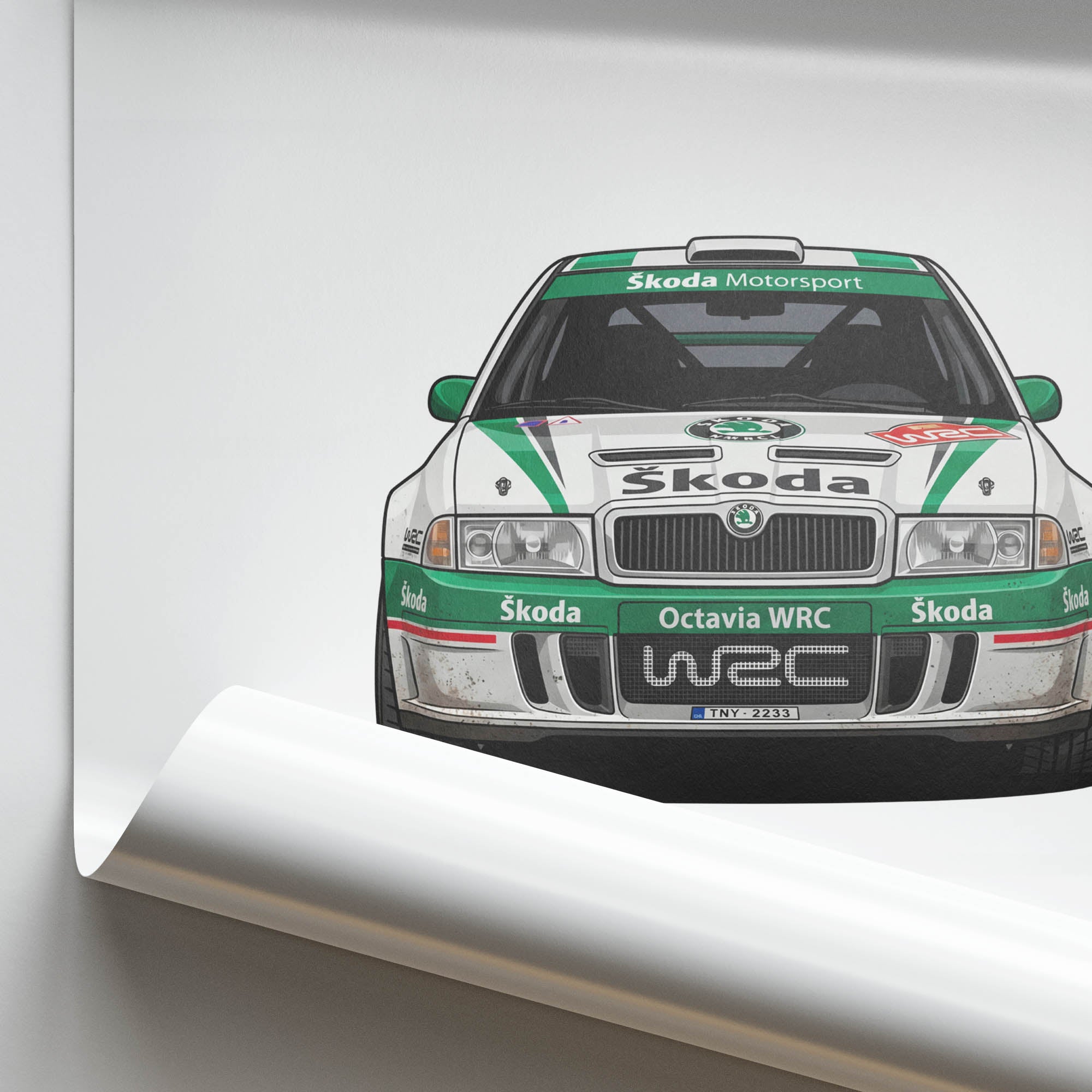 Skoda Octavia Poster – 2001 Motorsport Rally Car Print With White Green Livery