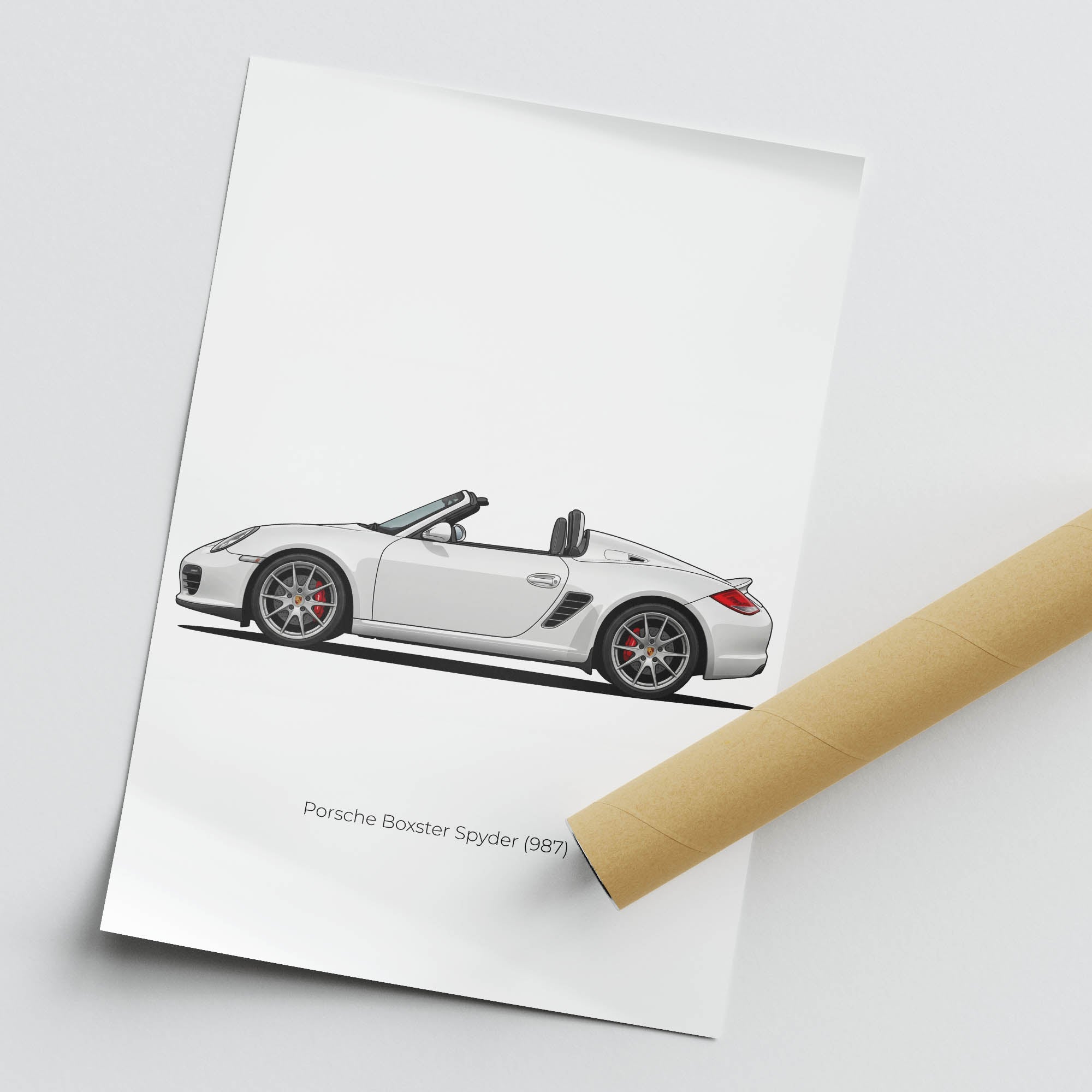 Porsche Boxster Spyder 2011 Sports Car Poster - White Carrera Side View Art