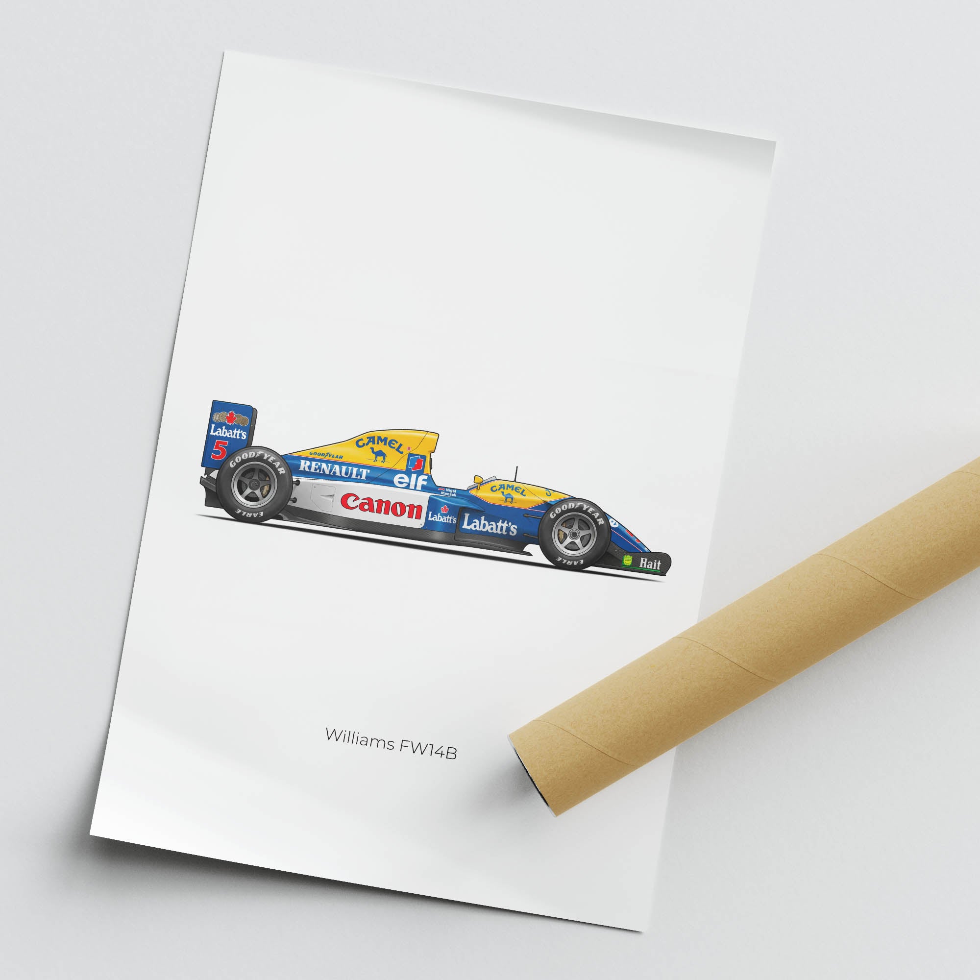 Williams Fw14B Poster – 1992 F1 Racing Print Featuring Nigel Mansell Red 5 Canon Livery
