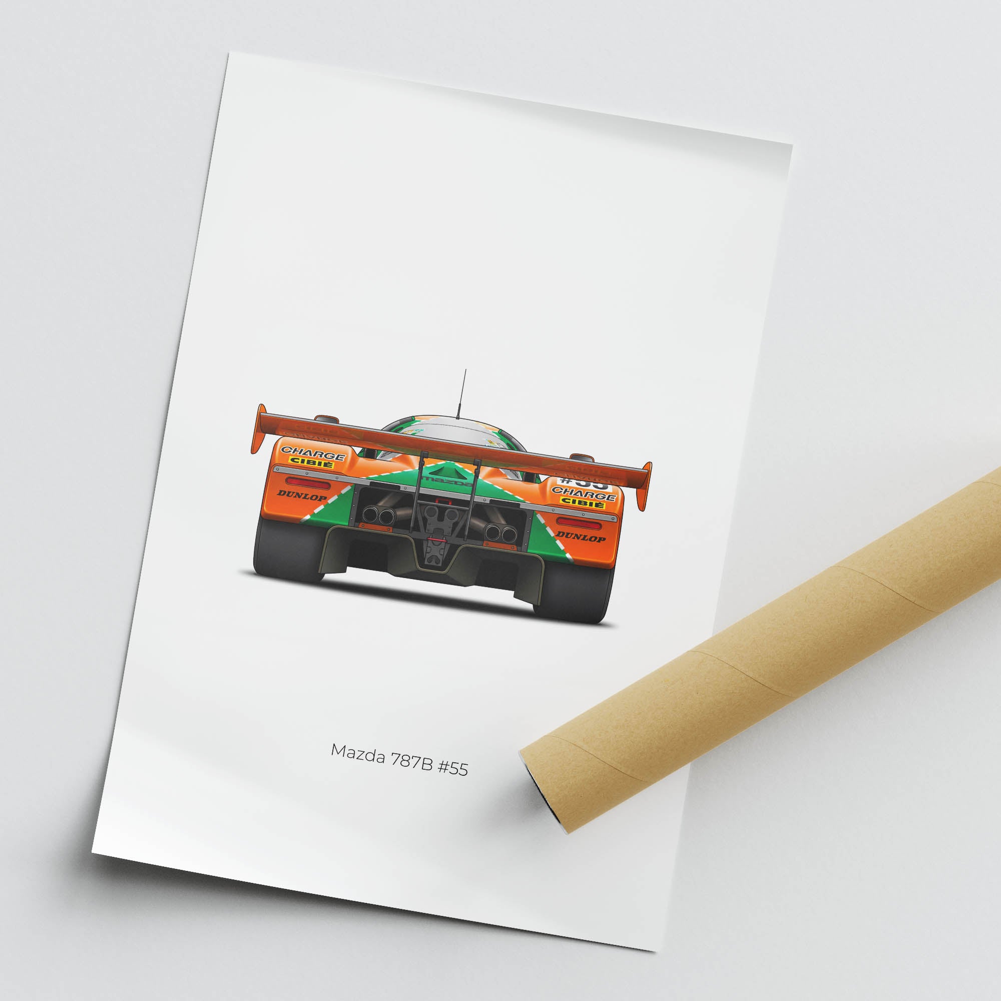 Mazda 787B Poster – 1991 Johnny Herbert Race Car Wall Art, Orange Green Livery