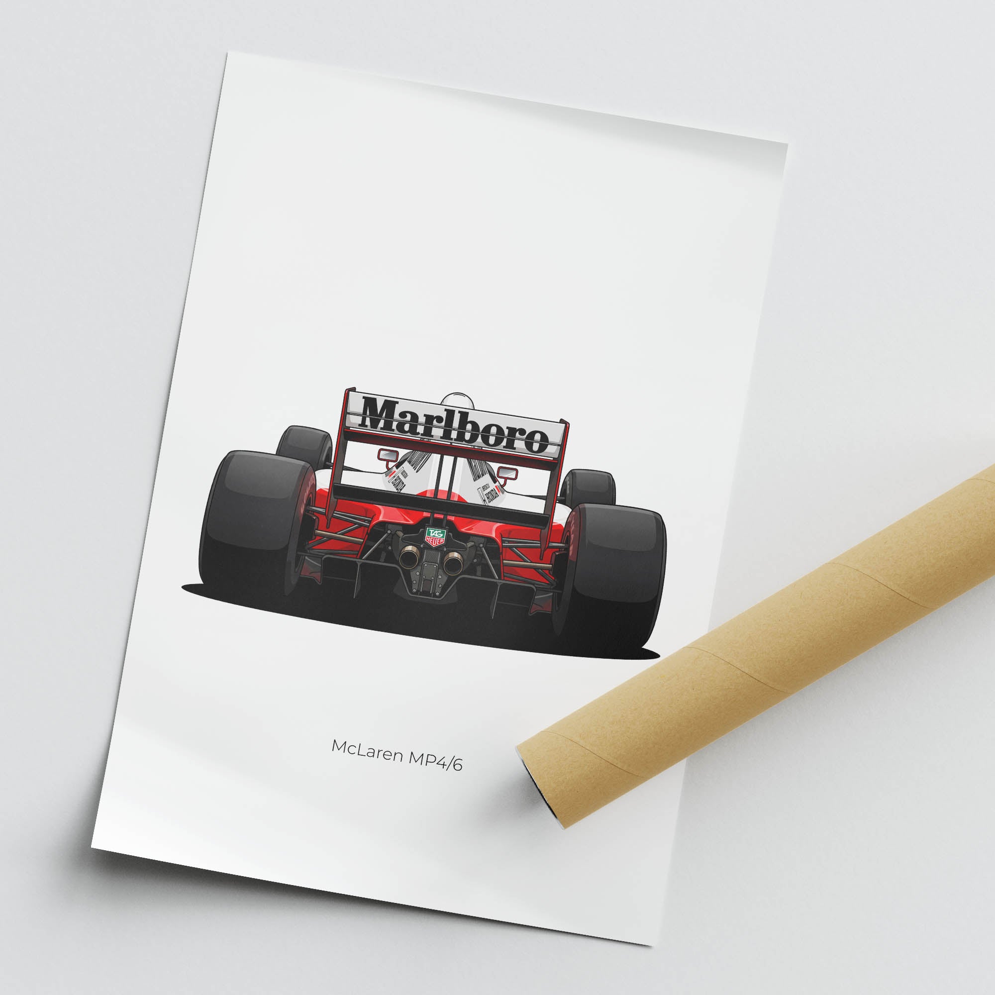 McLaren MP4/6 Poster - 1991 Ayrton Senna Red & White Livery Racing Art