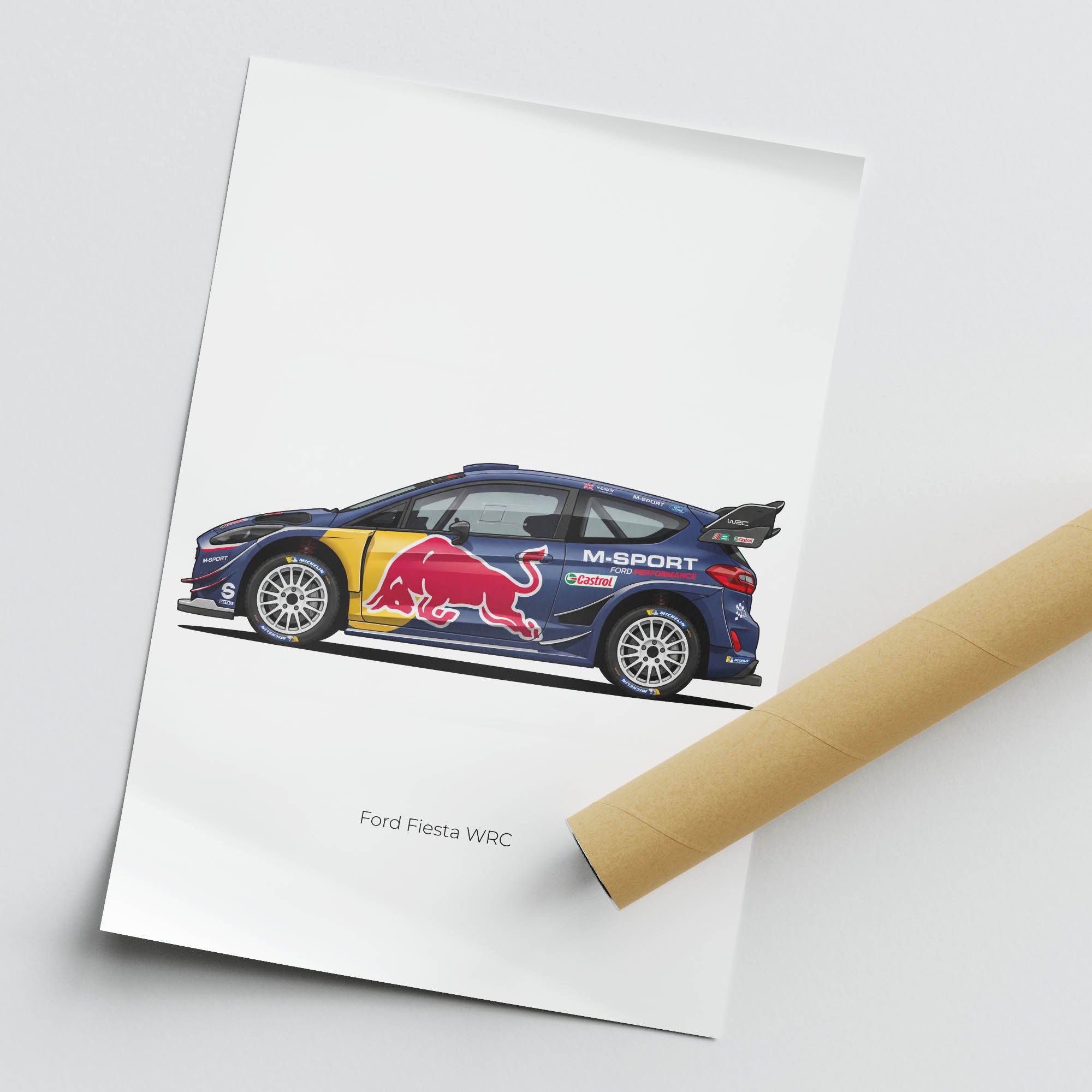 Ford Fiesta Poster - 2017 M Sport Red Bull Matte Blue Rally Car Print