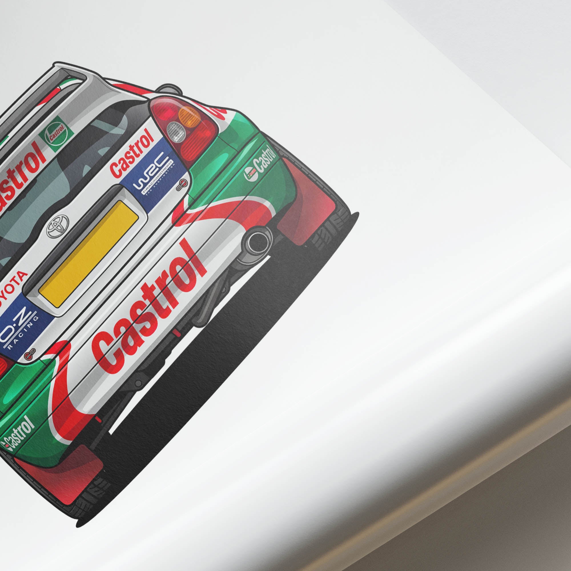 Toyota Corolla Poster – 1998 Castrol Green & Red Livery Rally Car Print