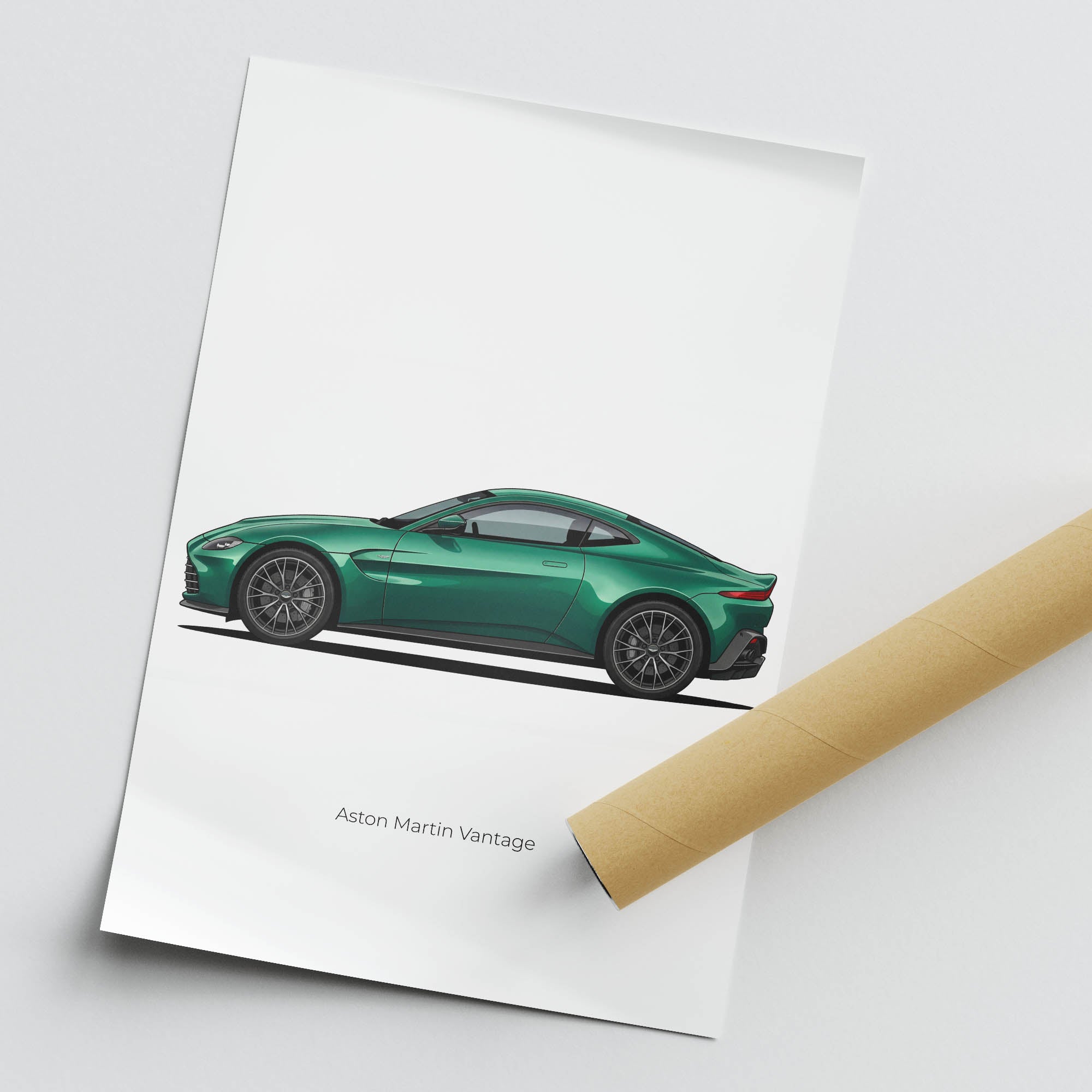 Aston Martin Vantage Poster – 2025 Podium Green Sports Car Art Print