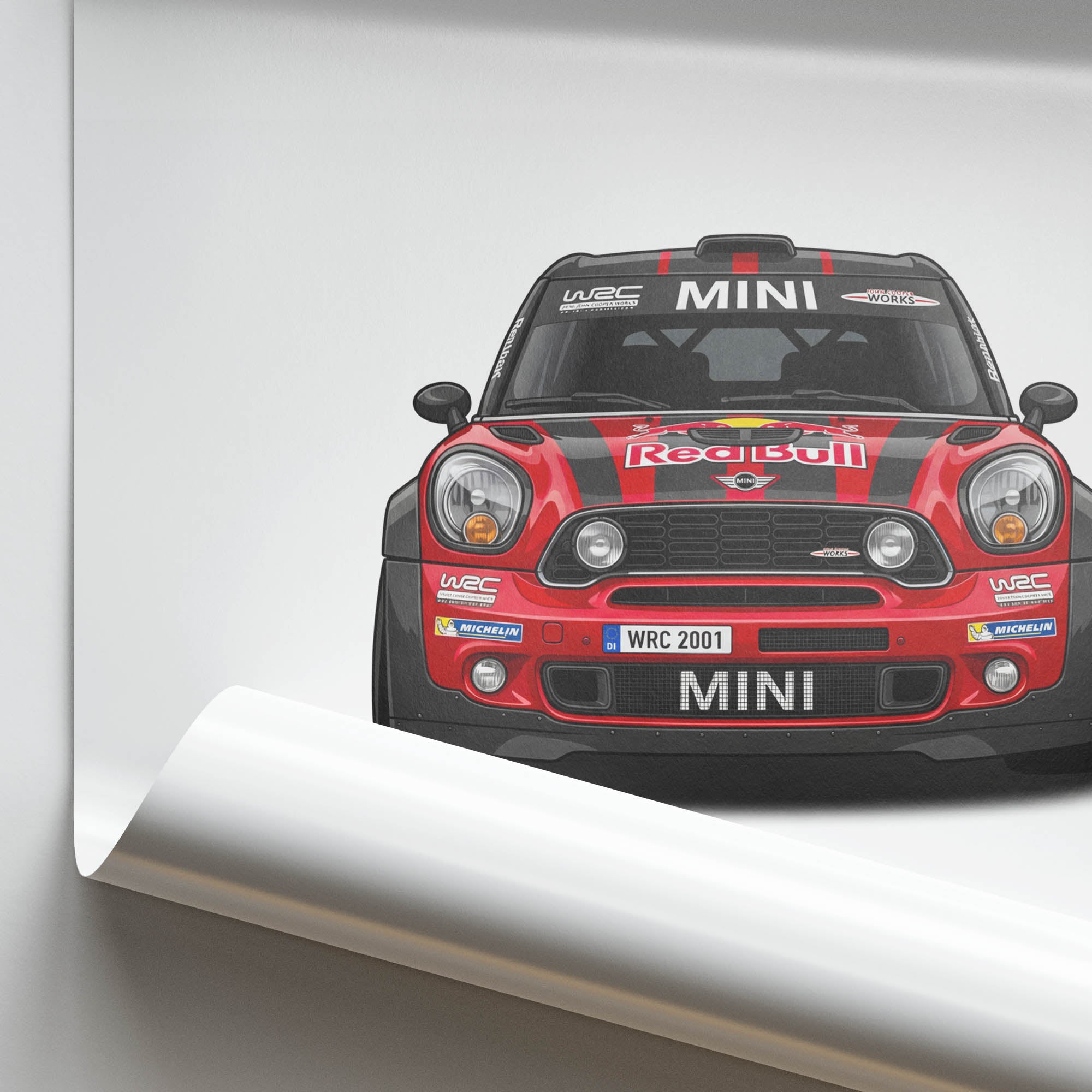 Mini John Cooper Works Poster – 2011 Red Black Livery Front View Print