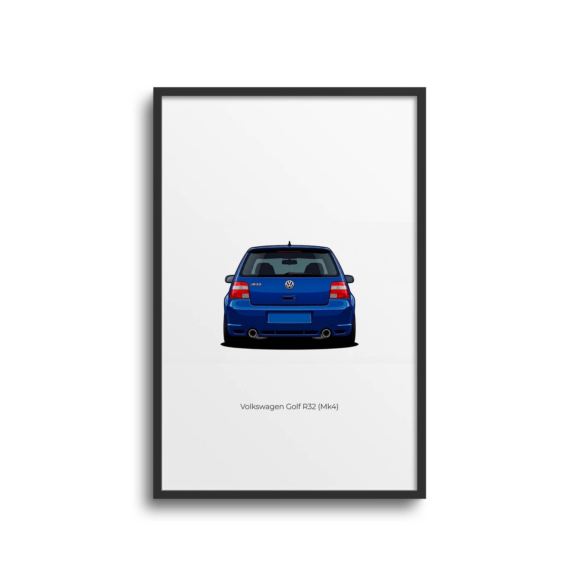 Volkswagen Golf R32 Poster – 2002 Mk4 Deep Blue Car Back View Print